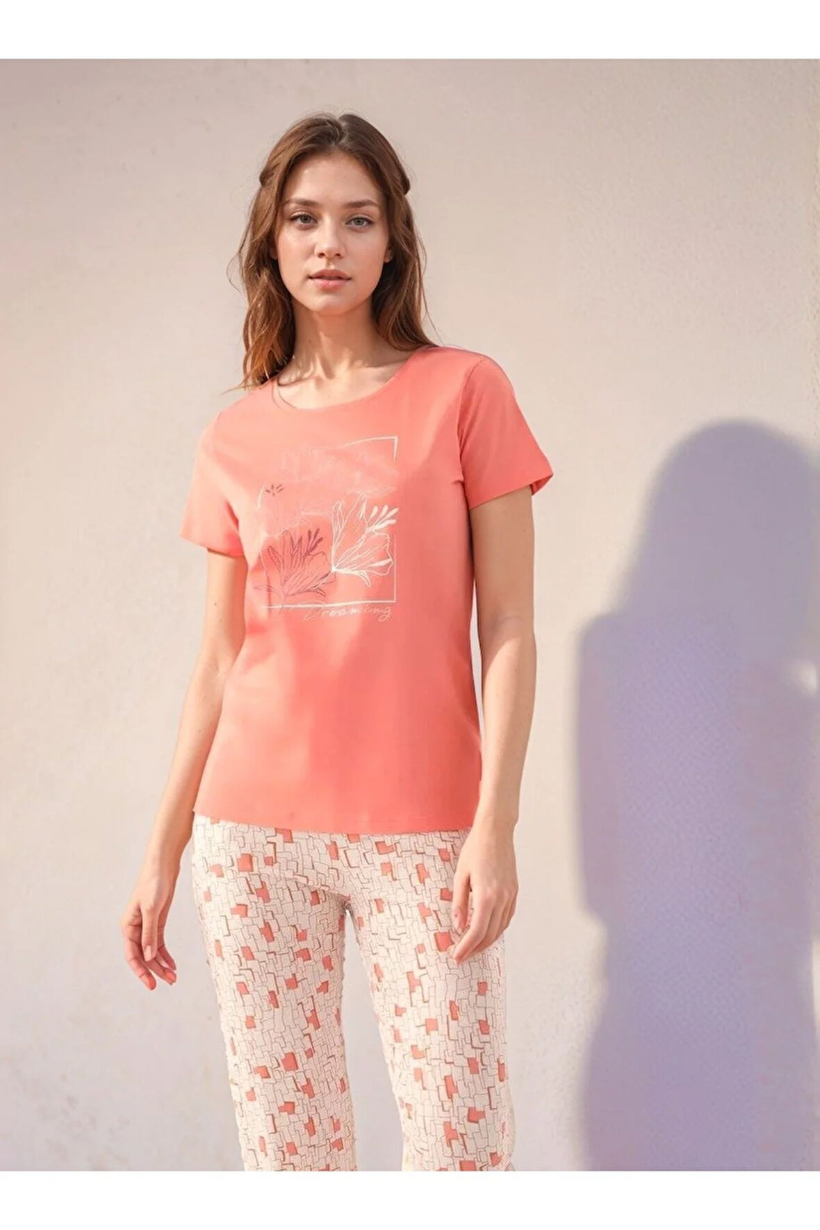 Kadın Giyim Pamuklu Kısa Kol 2'li Pijama Takımı LL.AR01.NE00.TT09