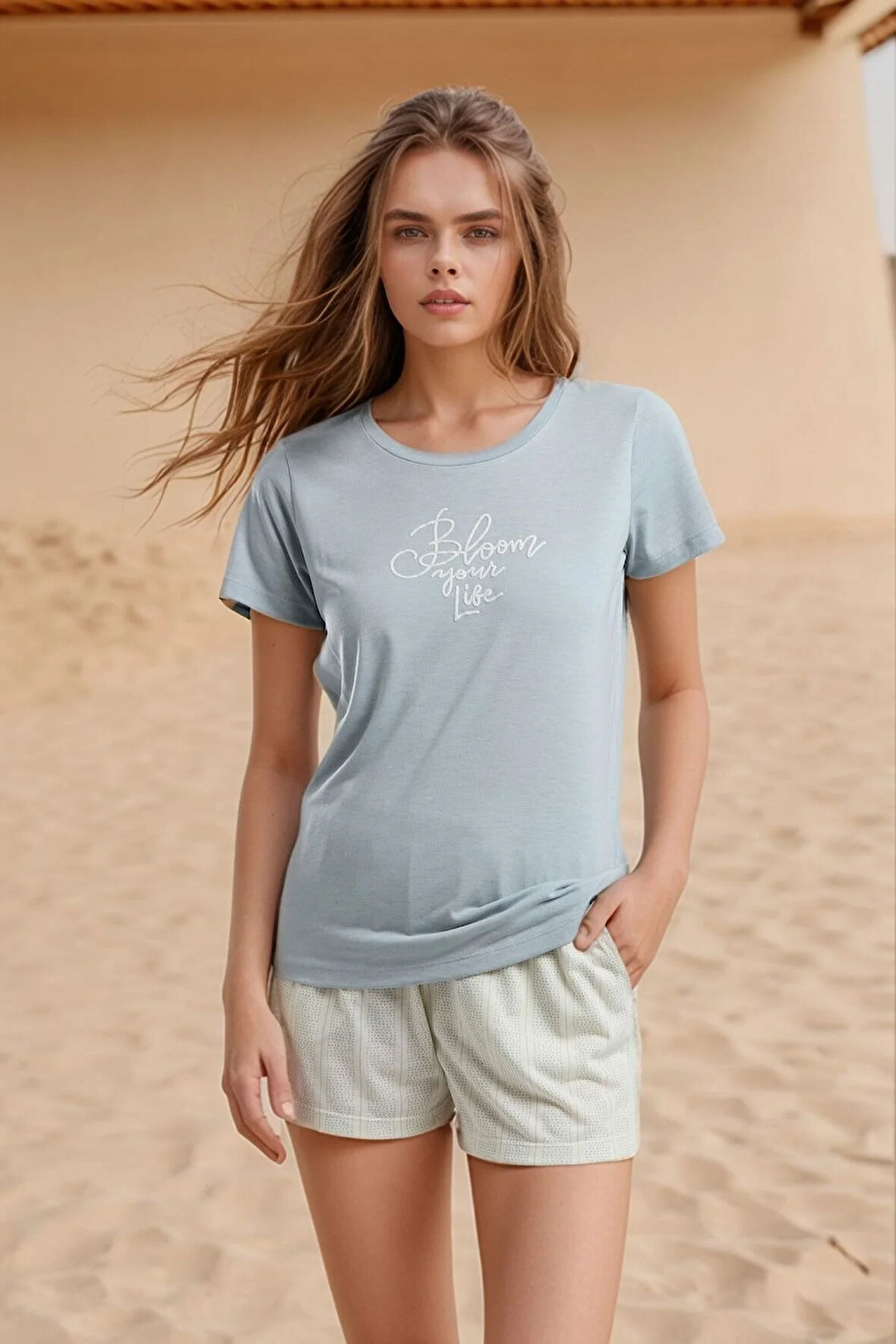 Kadın Giyim T-Shirt & Şort İkili Pijama Takımı Set LL.AR01.NE00.TT02