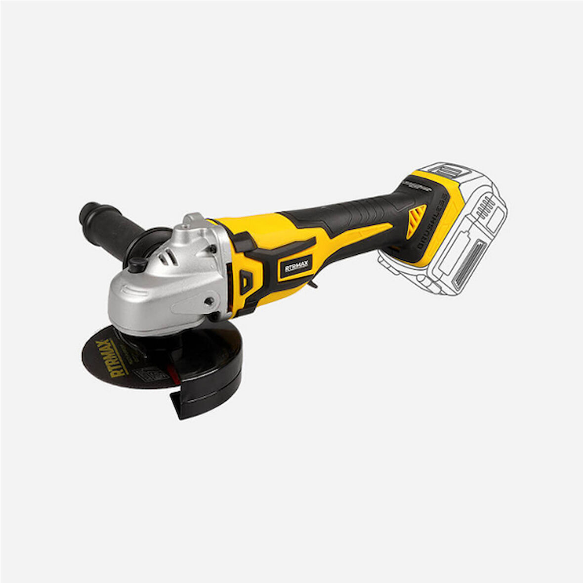 RTRMAX KÖMÜRSÜZ AKÜLÜ AVUÇ TAŞLAMA 115 MM(AKÜSÜZ) X-LİON