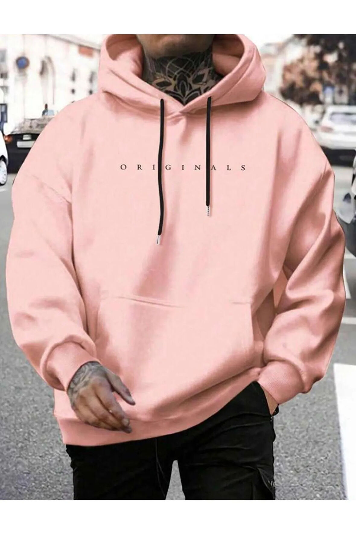 Erkek Pembe Oversize Originals Baskılı Sweatshirt