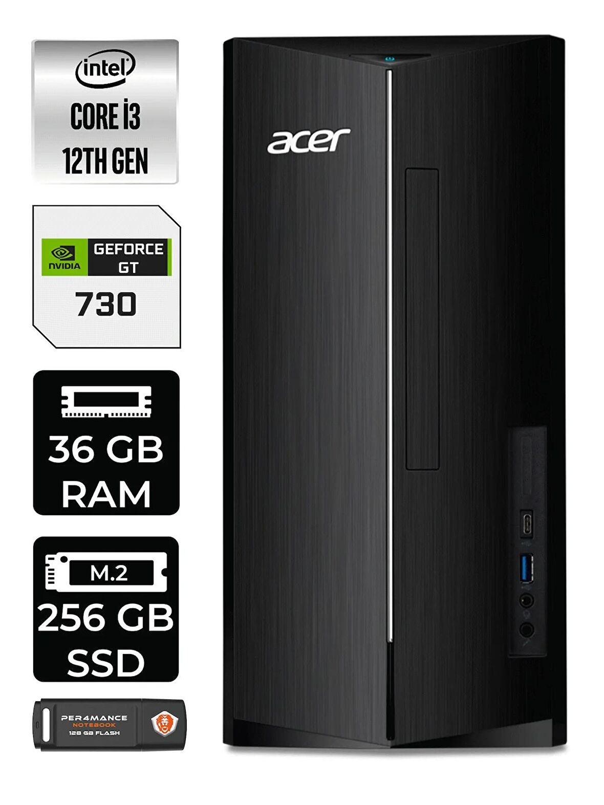 Lenovo NEO 50T i3 12100 36GB RAM 256GB SSD RX550/4GB FDOS 11SC001ATX MASAÜSTÜ PC & PER4 BELLEK