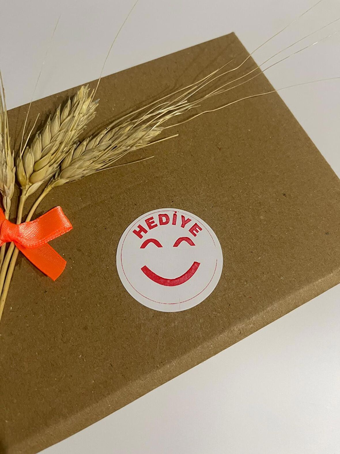 Hediye Gülen Yüz Kırmızı Yazılı Yuvarlak Yapışkanlı Etiket 5x5 cm 100 adet