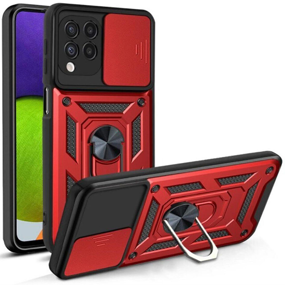 Gpack Samsung Galaxy M32 4G Kılıf Tank Aramid Sürgülü Vega YüzüklüNano 