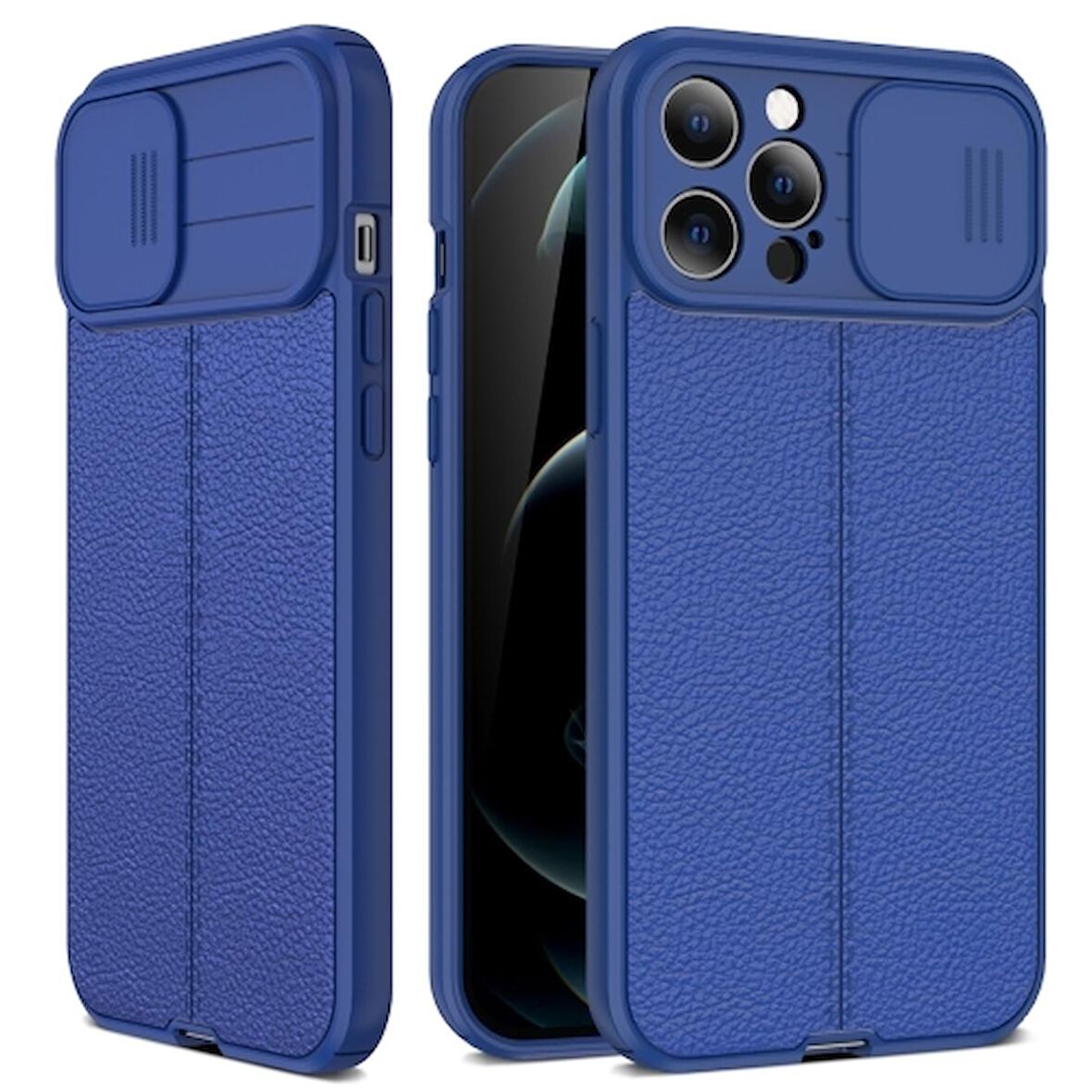 Smcase iPhone 13 Pro Kılıf Lensi Kamera Korumalı Deri Dokulu Silikon