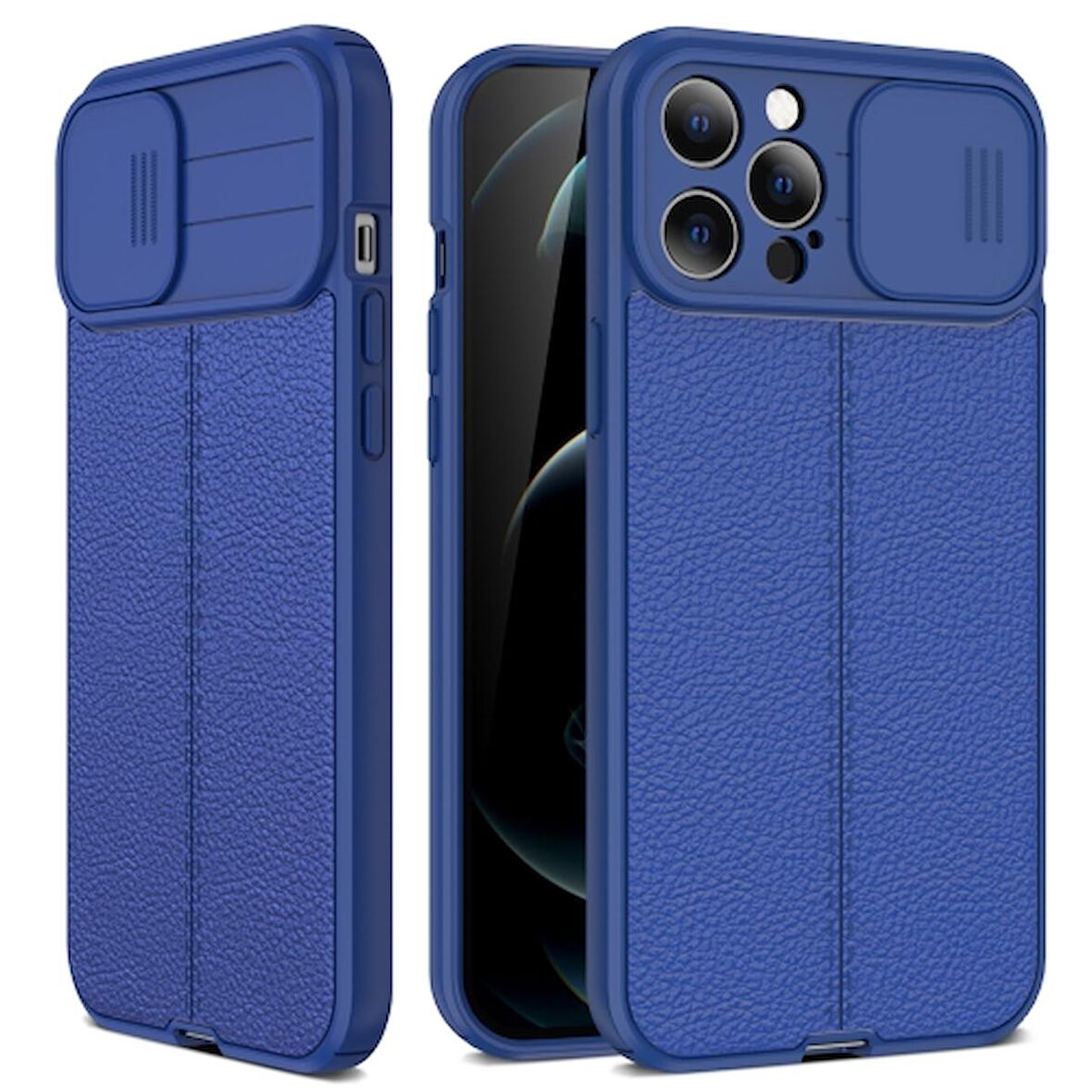 Smcase iPhone 12 Pro Max Kılıf Lensi Kamera Korumalı Deri Dokulu Silikon