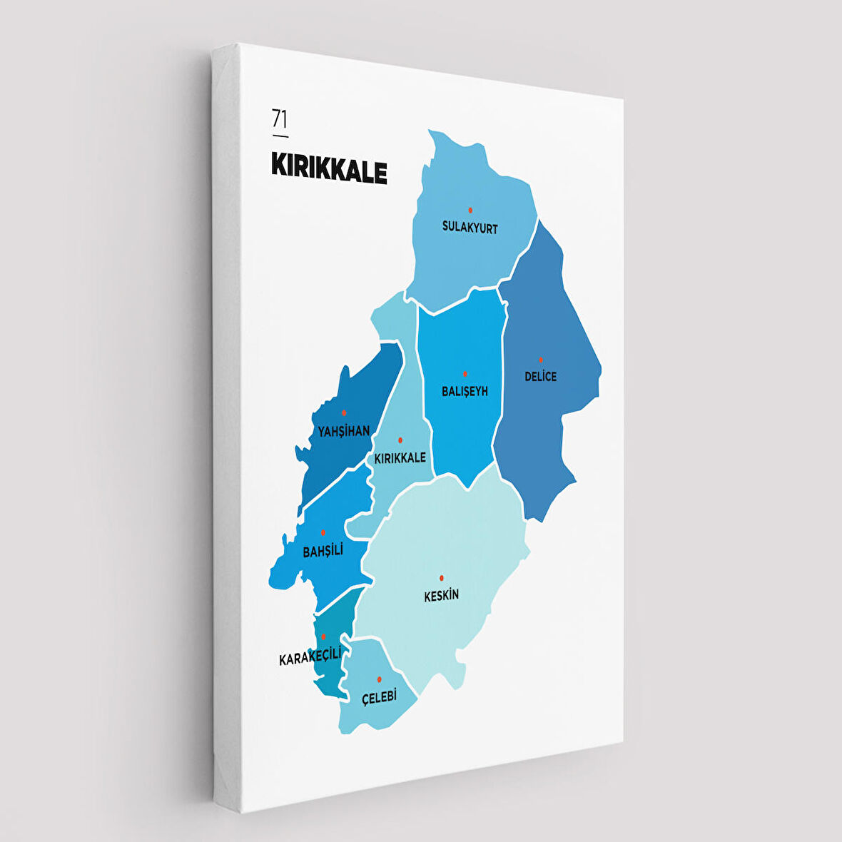 Harita Sepeti Kırıkkale İli ve İlçeler Haritası Dekoratif Kanvas Tablo 1393