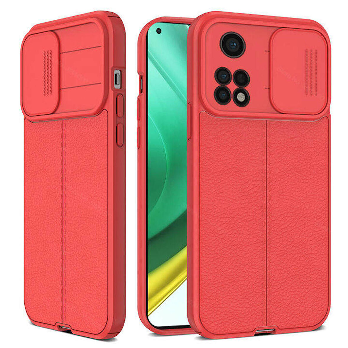 Smcase Xiaomi Mi10T Pro Kılıf Lensi Kamera Korumalı Deri Dokulu Silikon