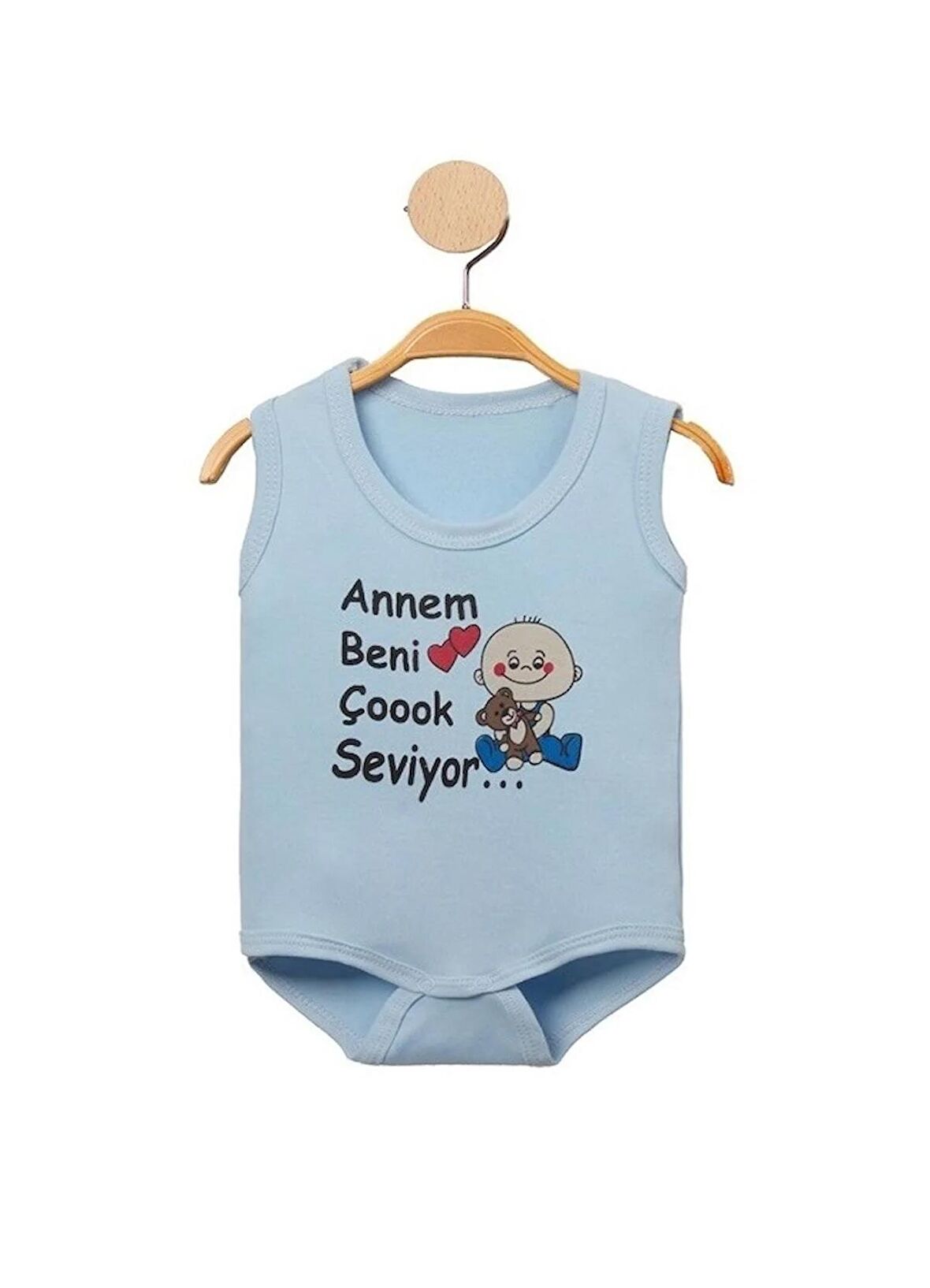 Annem Beni Çoook Seviyor Yazılı Çıt Çıtlı Atlet Body-Zıbın