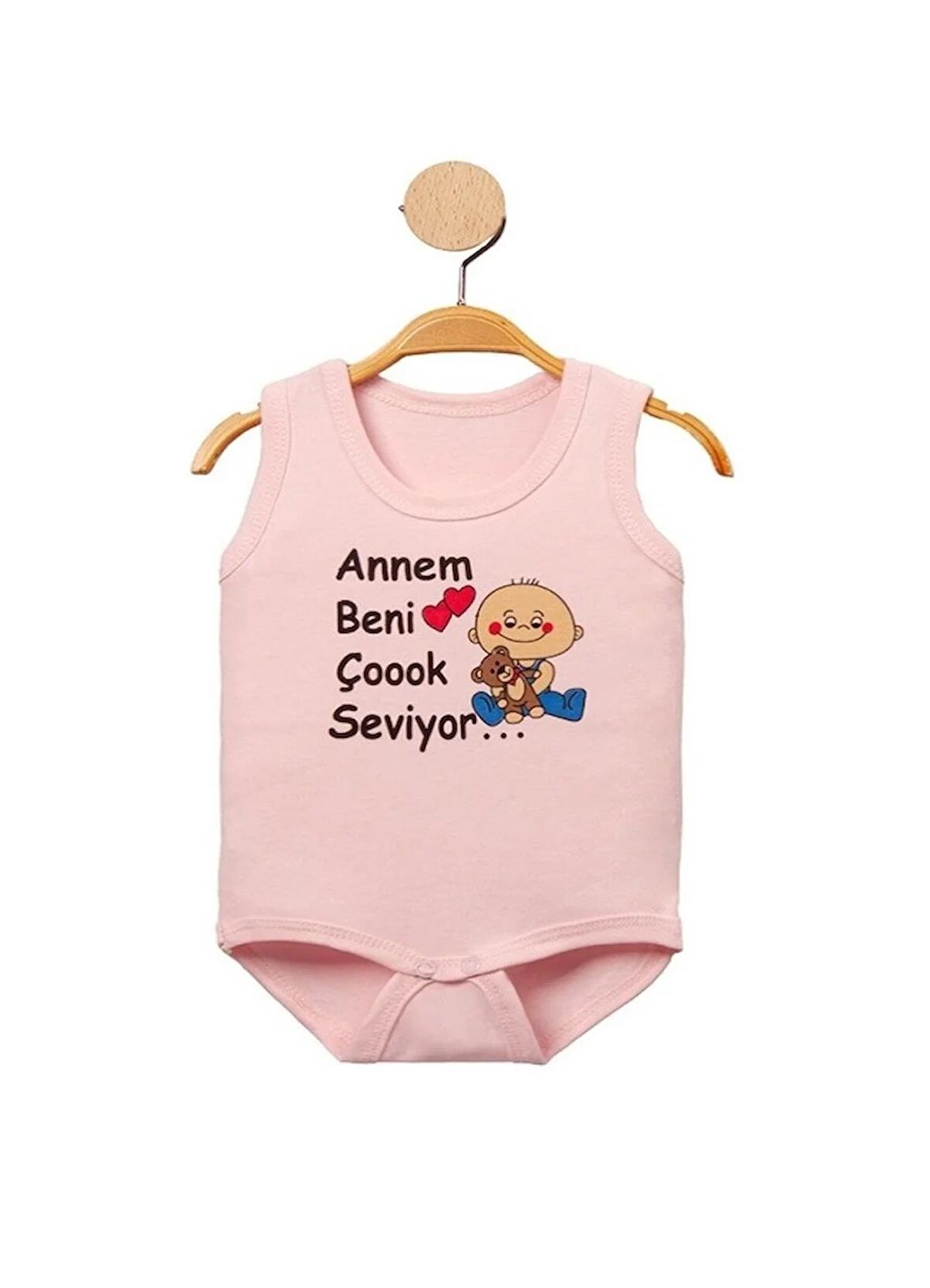 Annem Beni Çoook Seviyor Yazılı Çıt Çıtlı Atlet Body-Zıbın