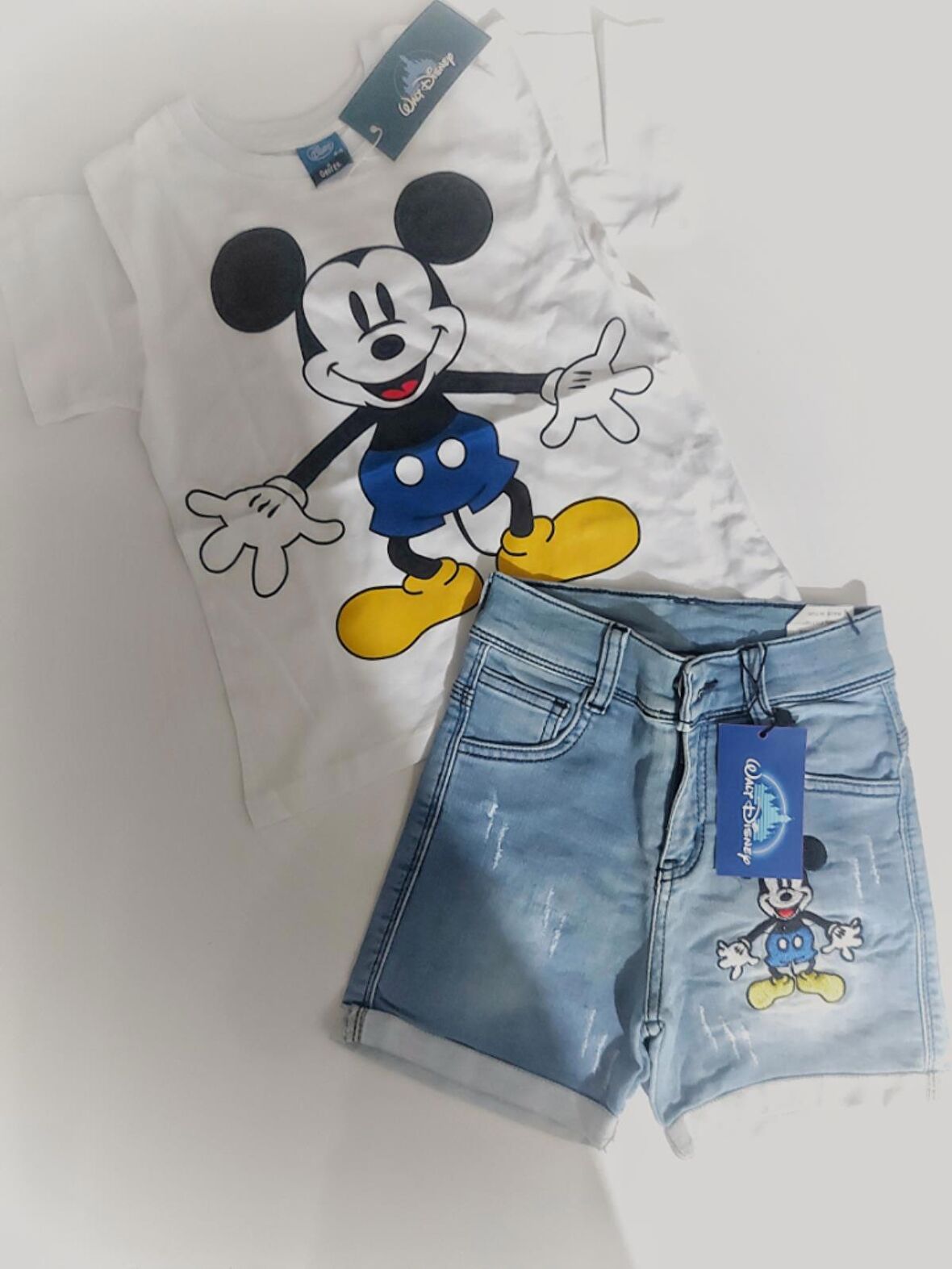 MODAVALS MICKEY NAKIŞLI LAZER KESİ DETAYLI ERKEK ÇOCUK KOT ŞORTLU TAKIM - MAVİ