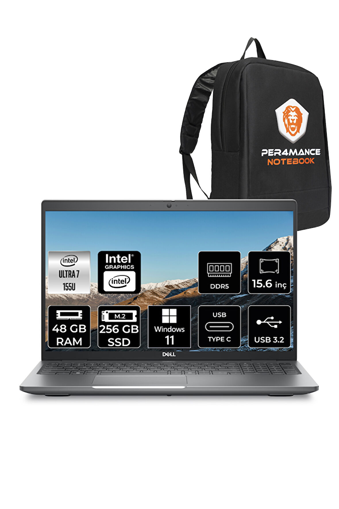 DELL Latitude 5550 Ultra 7 155U 48GB DDR5 256GB SSD 15.6'' FHD W11P Dizüstü Bilgisayar & PER4 ÇANTA
