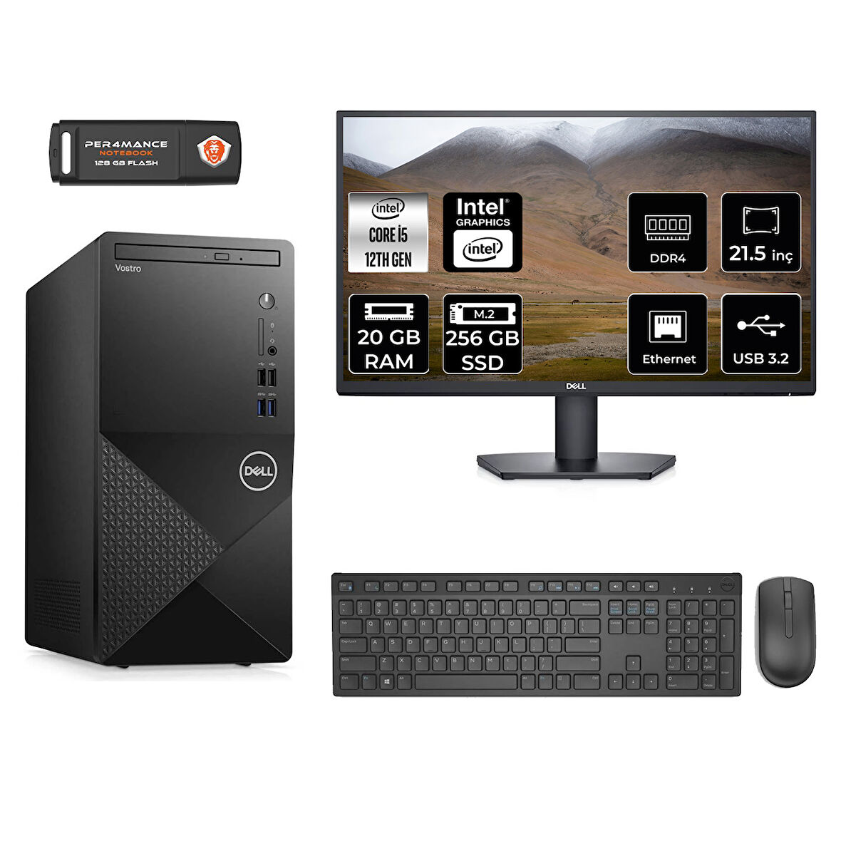 DELL VOSTRO 3910 MN3910D016 i5 12400 20GB RAM 256GB SSD 21.5" FDOS MASAÜSTÜ PC