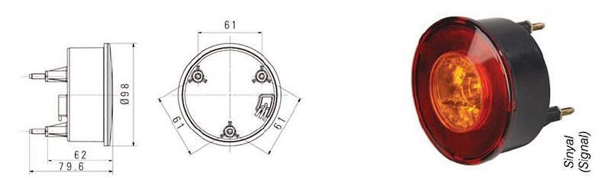 Arka Üst Aydınlatma Lambası Sinyal + Al Kaplı Çerçeve 24V Ledli Otokar Minibüs 09- (12Ad)