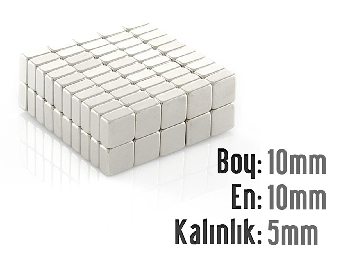 Neodyum Mıknatıs Köşeli  10x10mm , Kalınlık 5 mm (10 Adet)