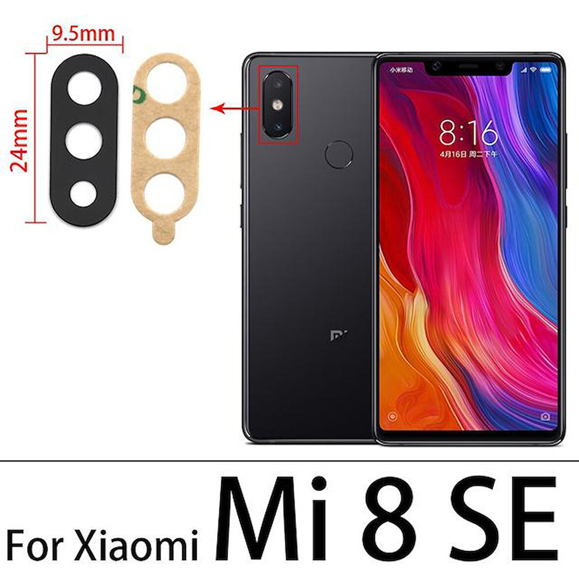 Tkgz Xiaomi Mİ8 SE Arka Kamera Camı Lens Yapışkanlı