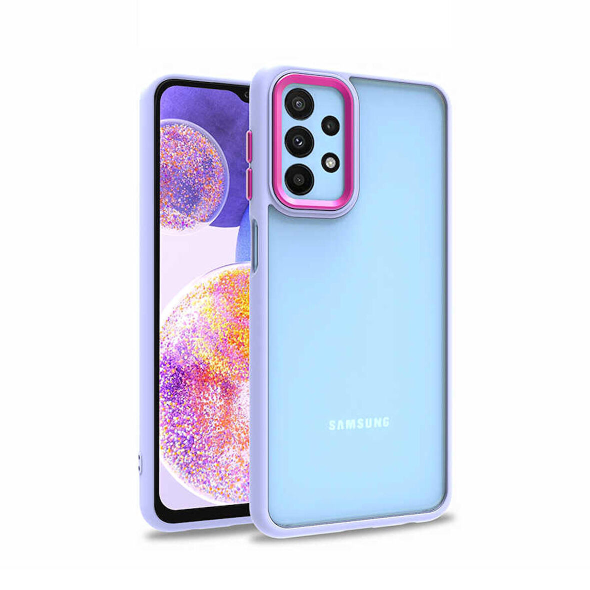 Gpack Samsung Galaxy A23 Kılıf Flora Sert Silikon Arkası Cam Şeffaf 