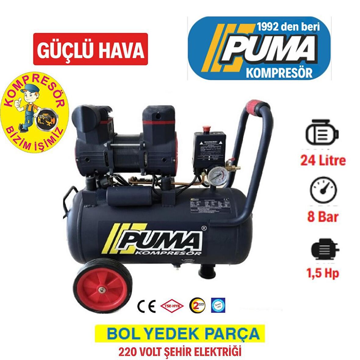 Puma 24 Litre Yüksek Verimli Kompresör (Yağsız)