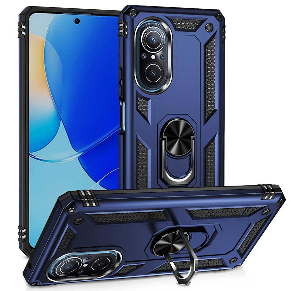 Gpack Huawei Nova 9 SE Kılıf Vega Sert Silikon Tank Standlı Yüzüklü Mıknatıslı