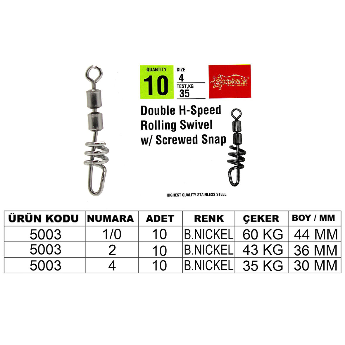 Captain 5003 Double H-Speed Screved Fırdöndü Black Nikel 5li Paket 2