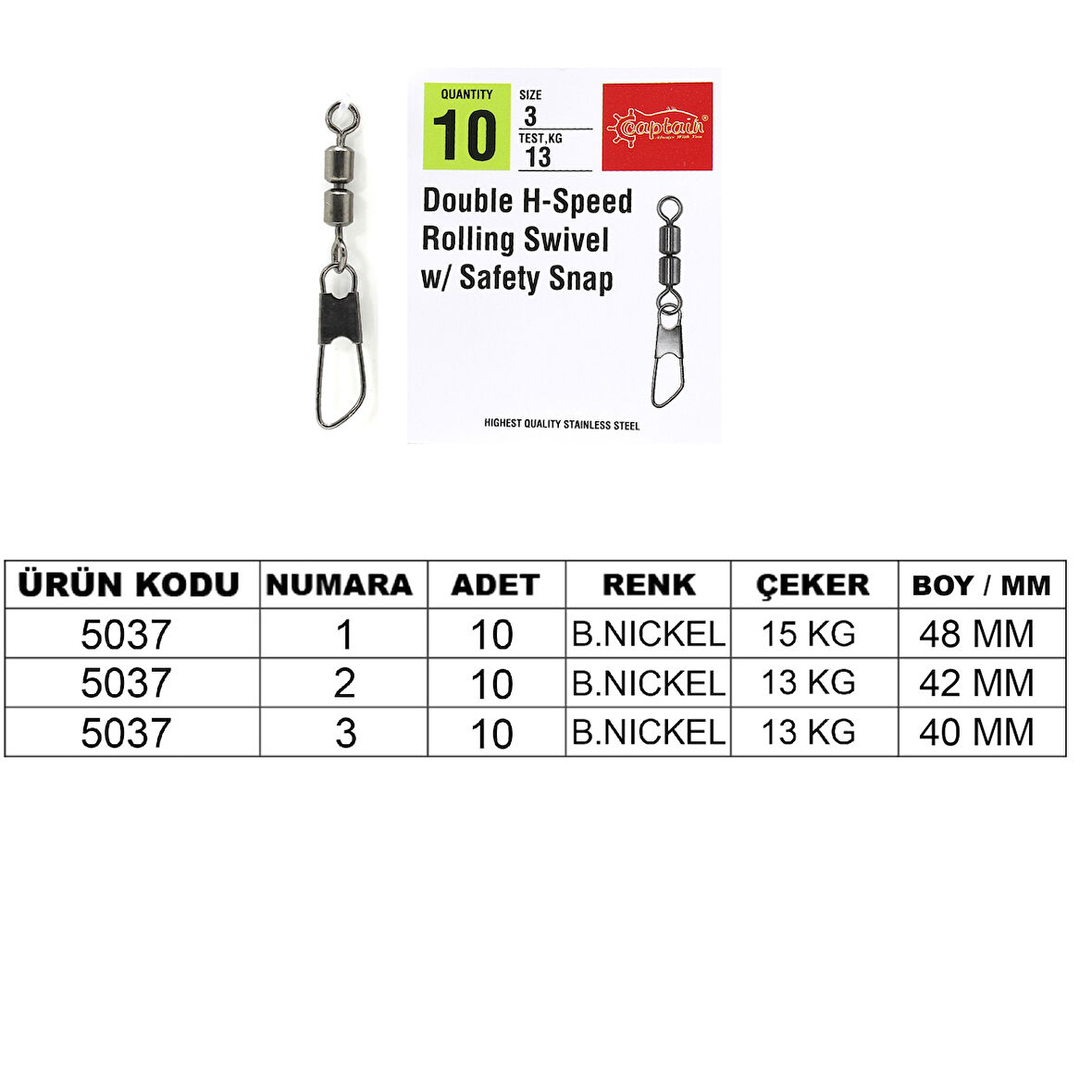 Captain 5037 Double Fırdöndülü Speed Klips 10'lu Paket Black Nikel 1