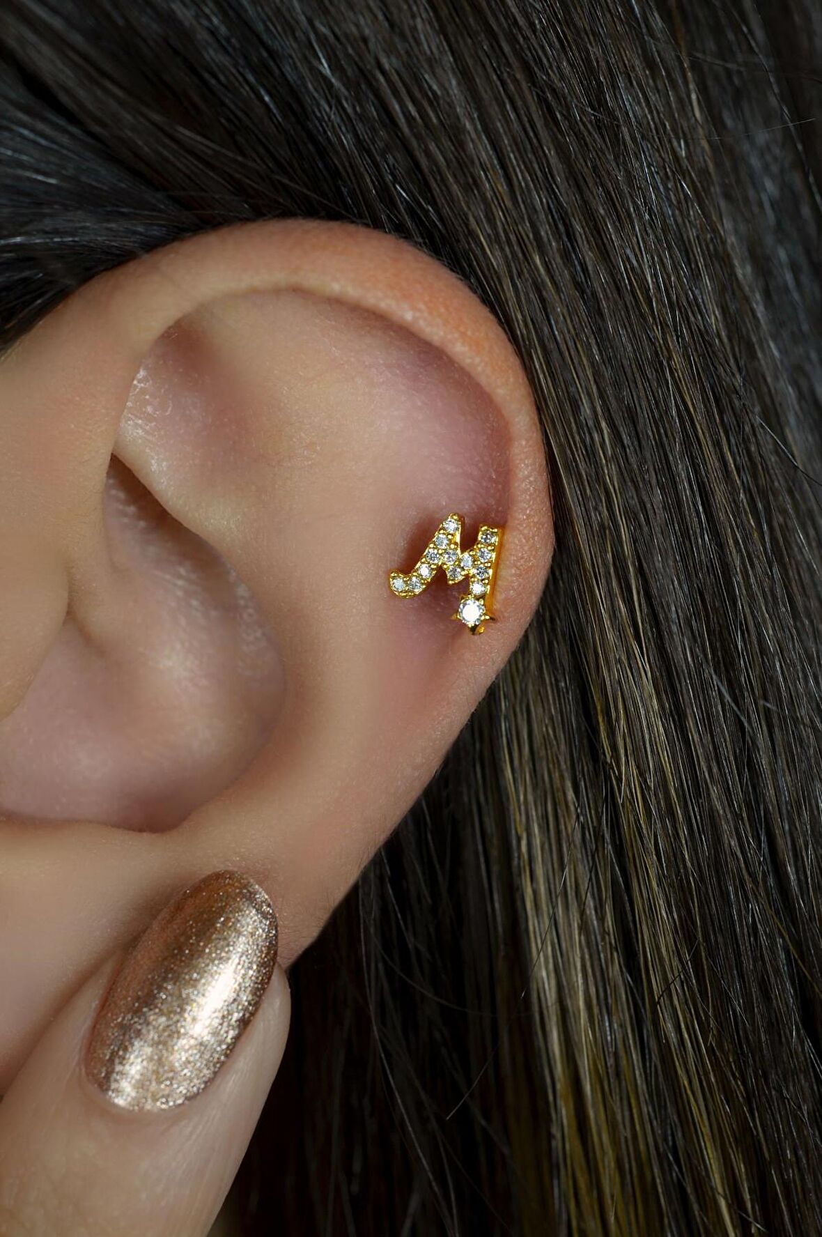M Harfi Piercing Helix Kıkırdak Lob Tragus