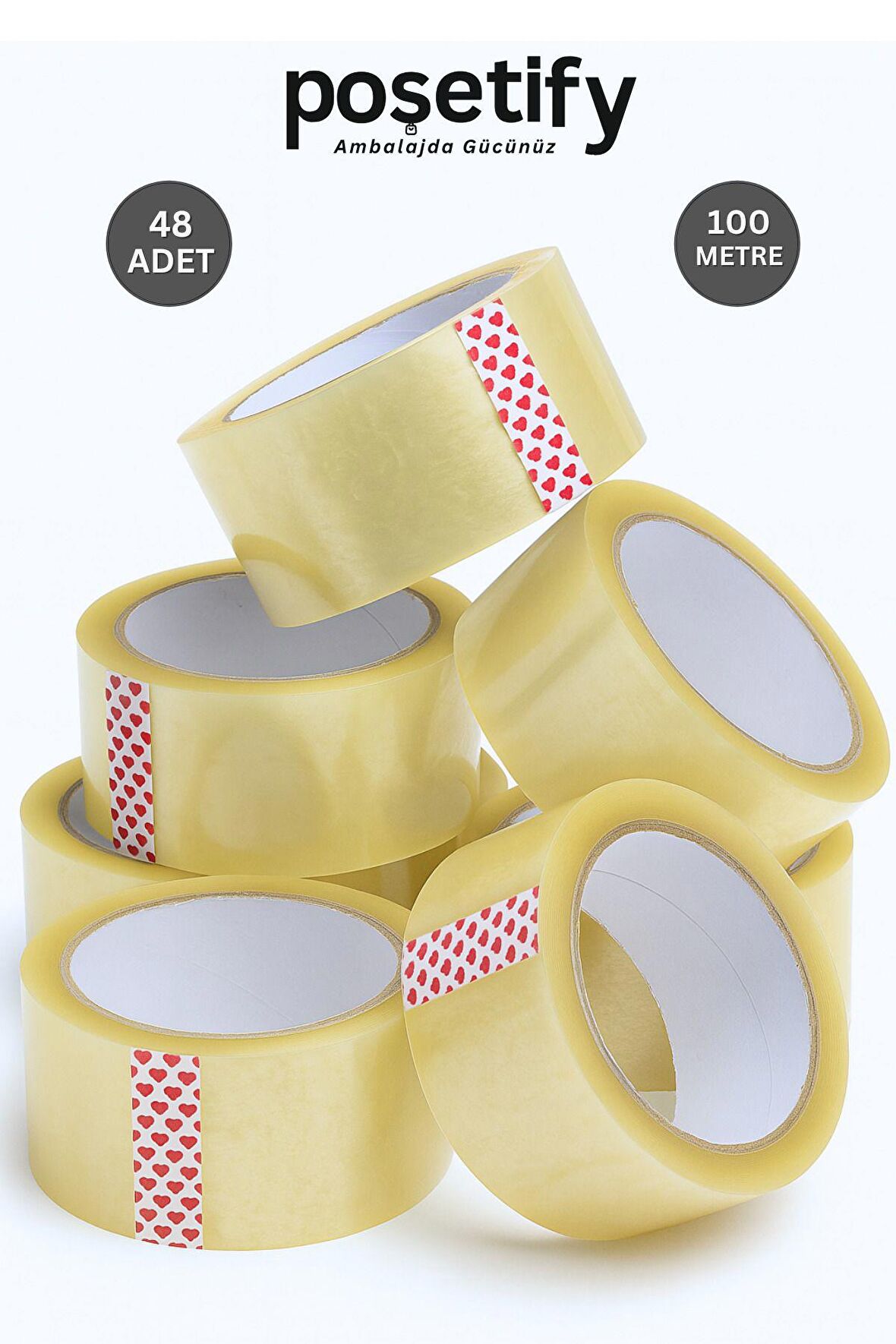 45mm x 100 Metre Koli Bandı | Güçlü Yapışkanlı Şeffaf Paketleme Bandı | 48’li Set