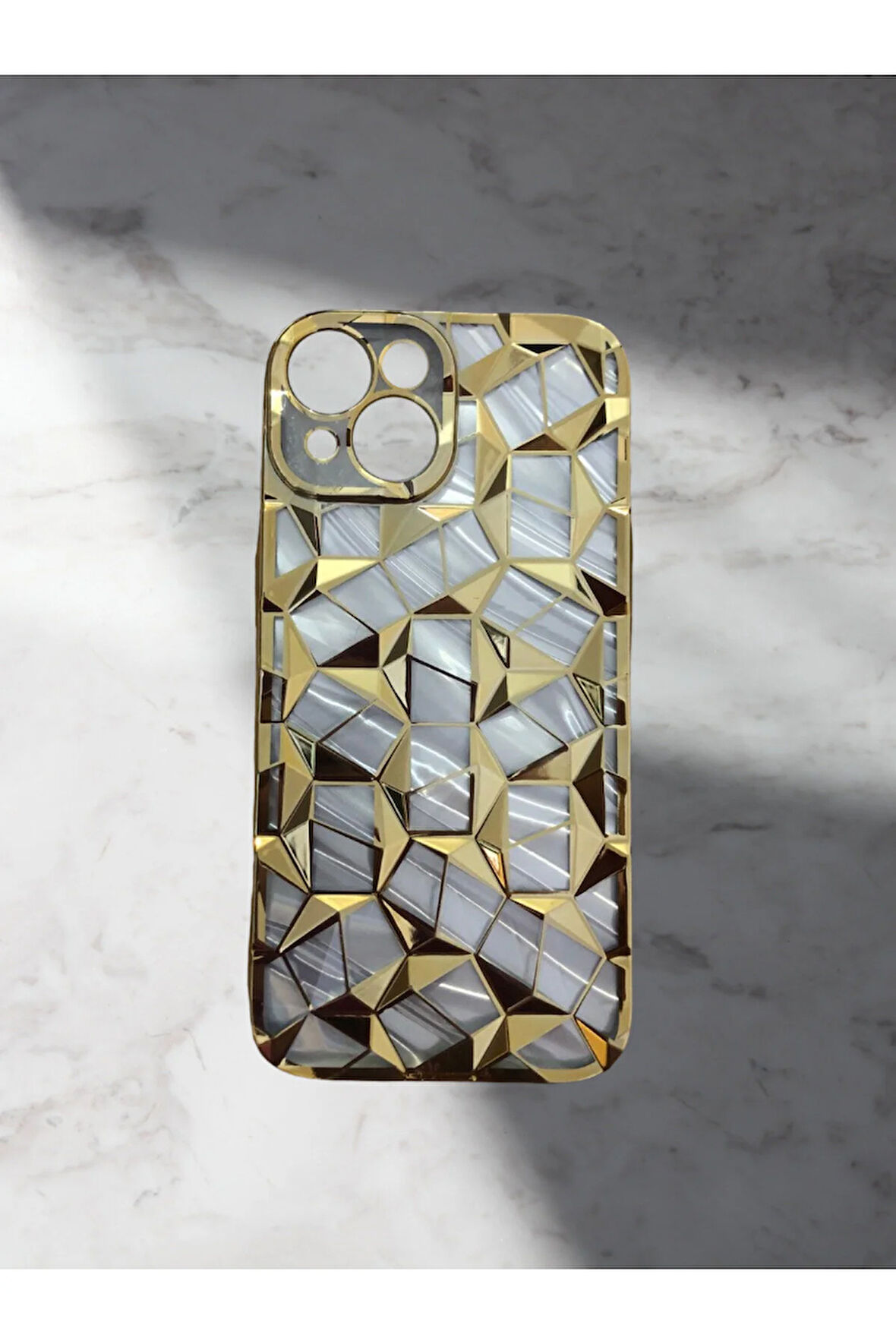 İphone 13 / 14 / 15 Uyumlu Geometrik Elmas Desenli Siyah Telefon Kılıf
