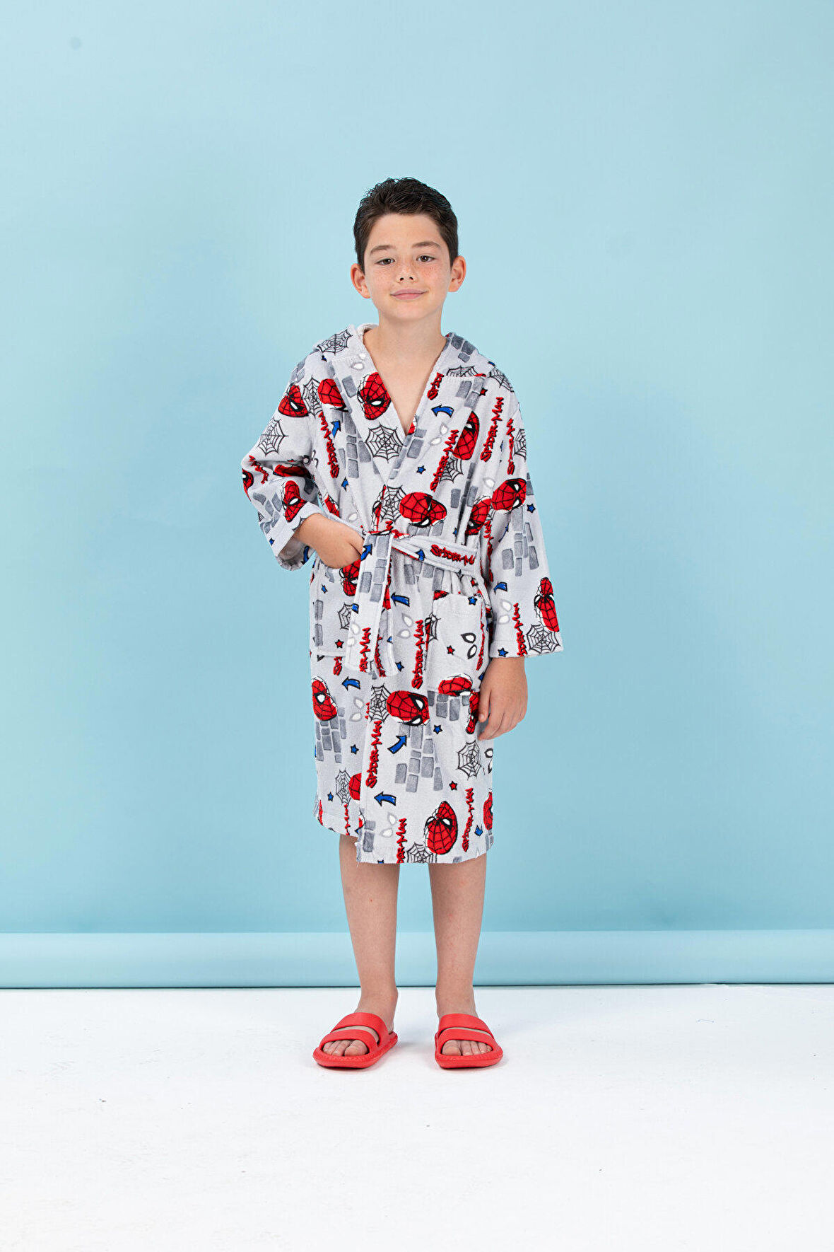 Özdilek Spiderman Wall Disney Lisanslı Kapüşonlu Çocuk Bornozu 11/12 Yaş