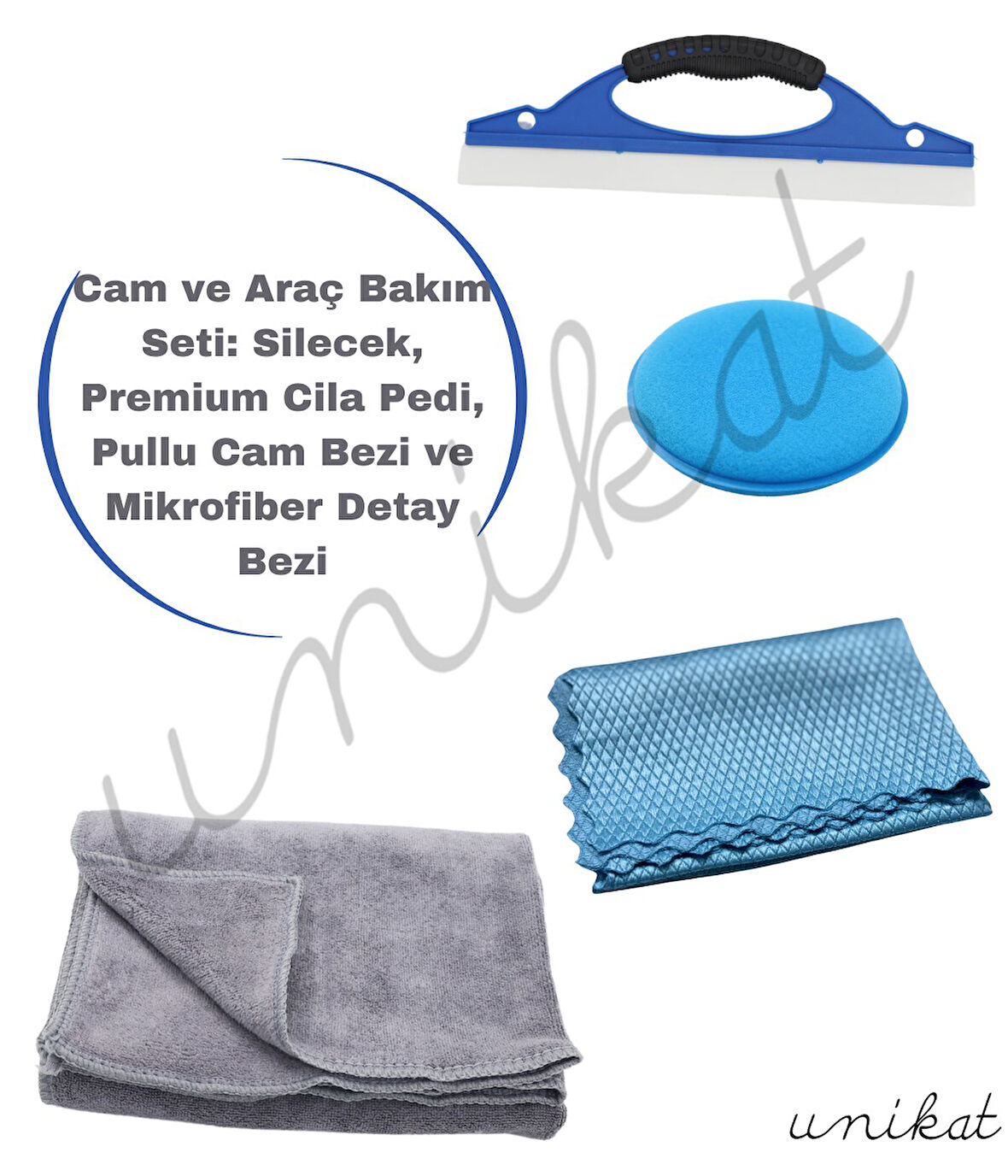 Cam ve Araç Bakım Seti Manuel Silecek, Cila Pedi, Pullu Cam Bezi ve Mikrofiber Detay Bezi