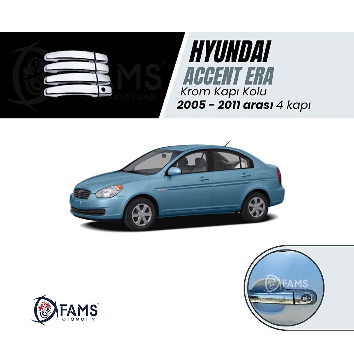 Hyundai Accent Era Krom Kapı Kolu 4 Kapı 2005 Üzeri P. Çelik Uyumlu