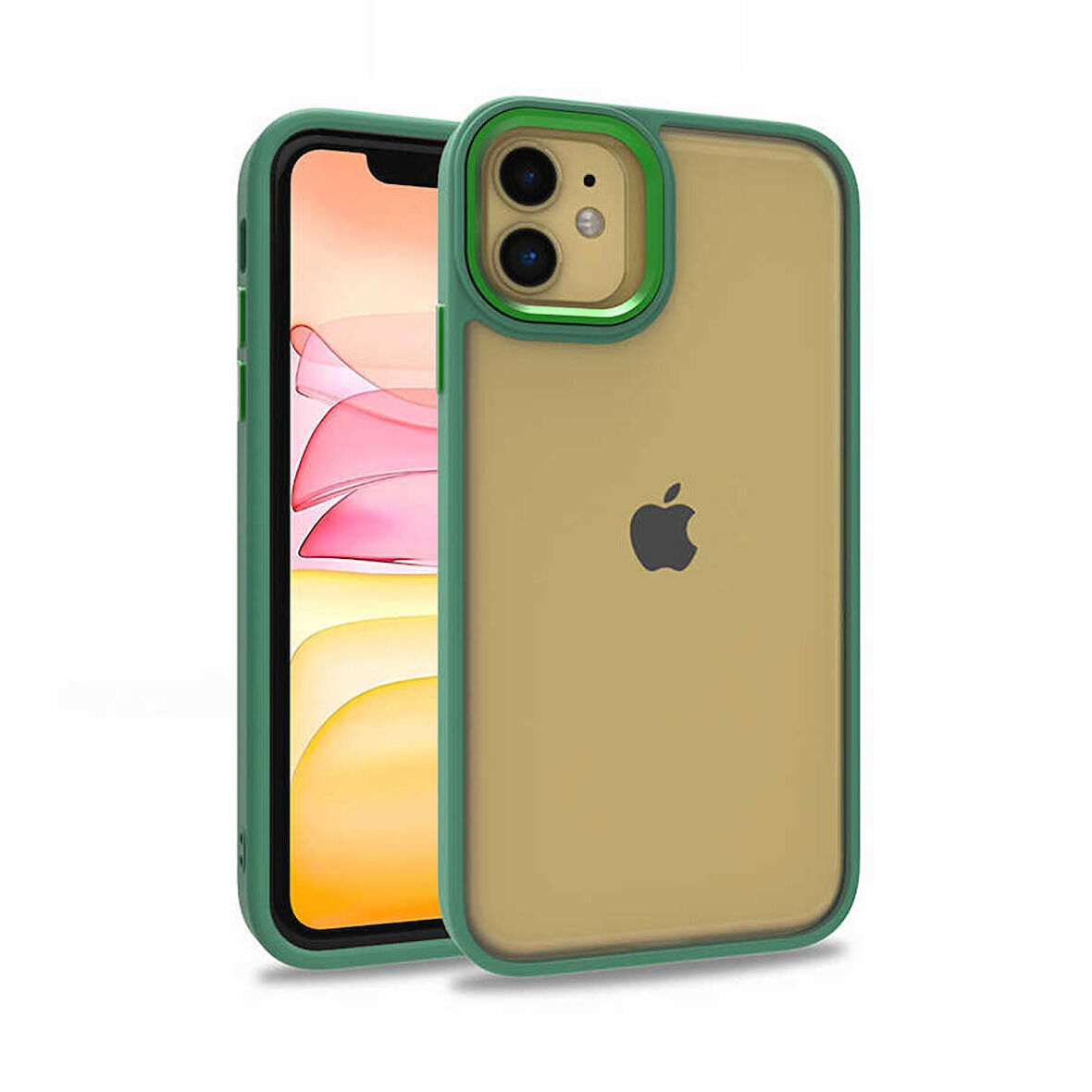 Smcase iPhone 11 Kılıf Renkli Bumper Hybrid Flora Silikon
