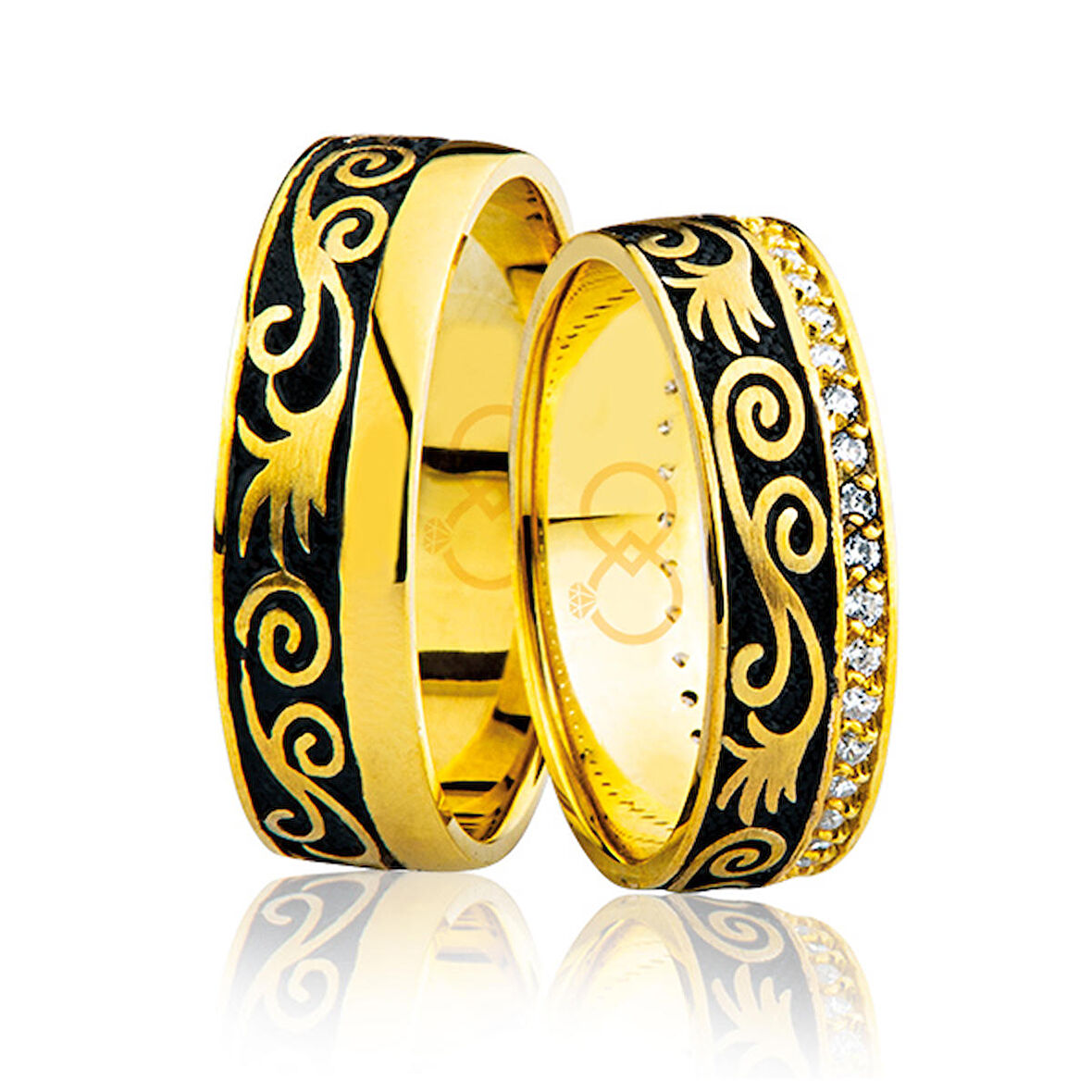 Desenli Taşlı Altın Alyans 1402