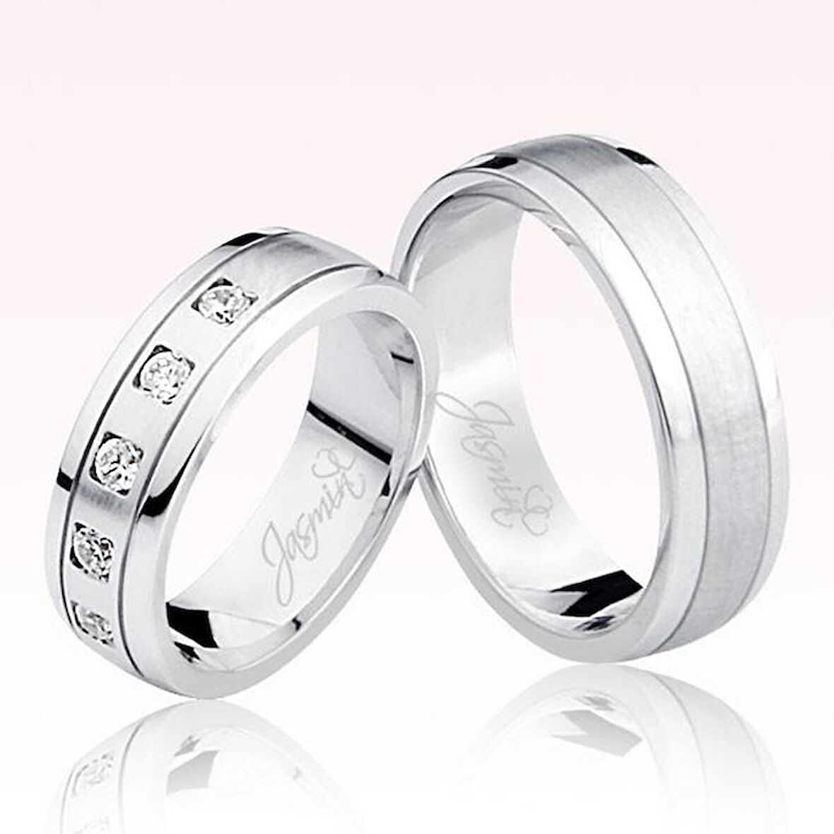 Beyaz Şeritli Taşlı Altın Alyans 1403-1