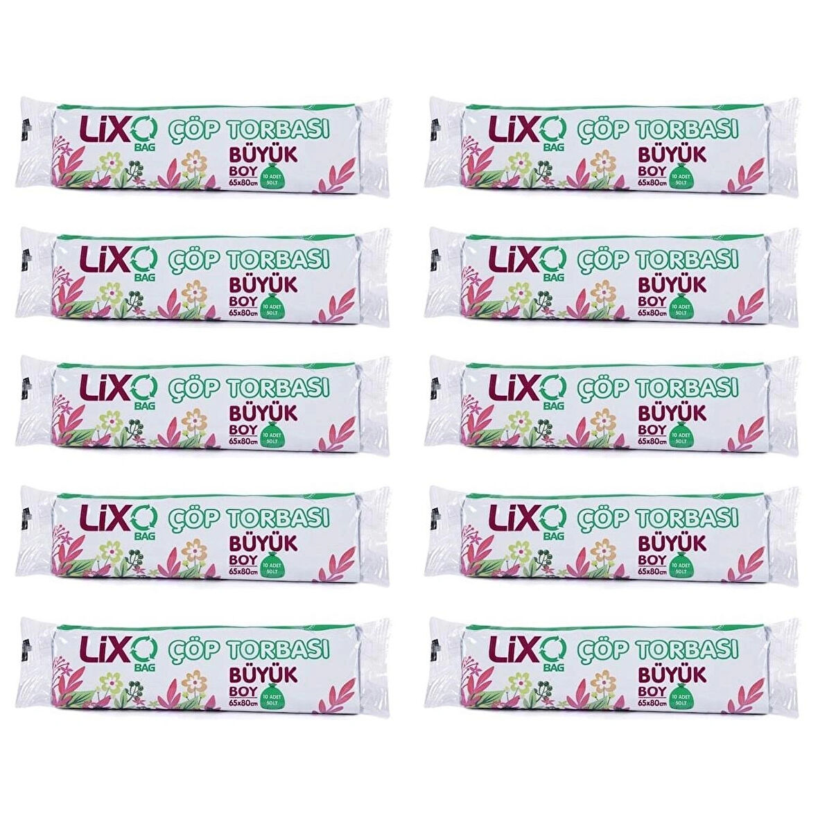 Çöp Torbası Büyük Boy 65*80 Cm 10 lu Rulo 10 Paket = 100 Adet