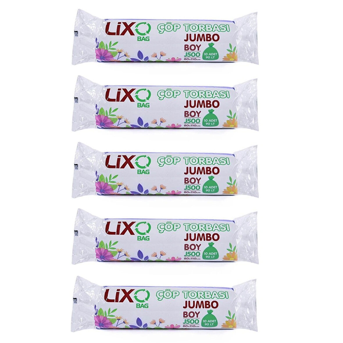 J-500 Çöp Torbası Jumbo Boy 80*110 Cm 10 lu Rulo 5 Paket = 50 Adet