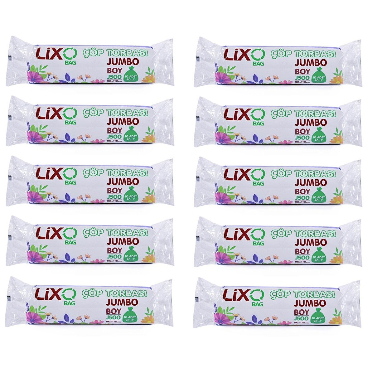 J-500 Çöp Torbası Jumbo Boy 80*110 Cm 10 lu Rulo 10 Paket = 100 Adet