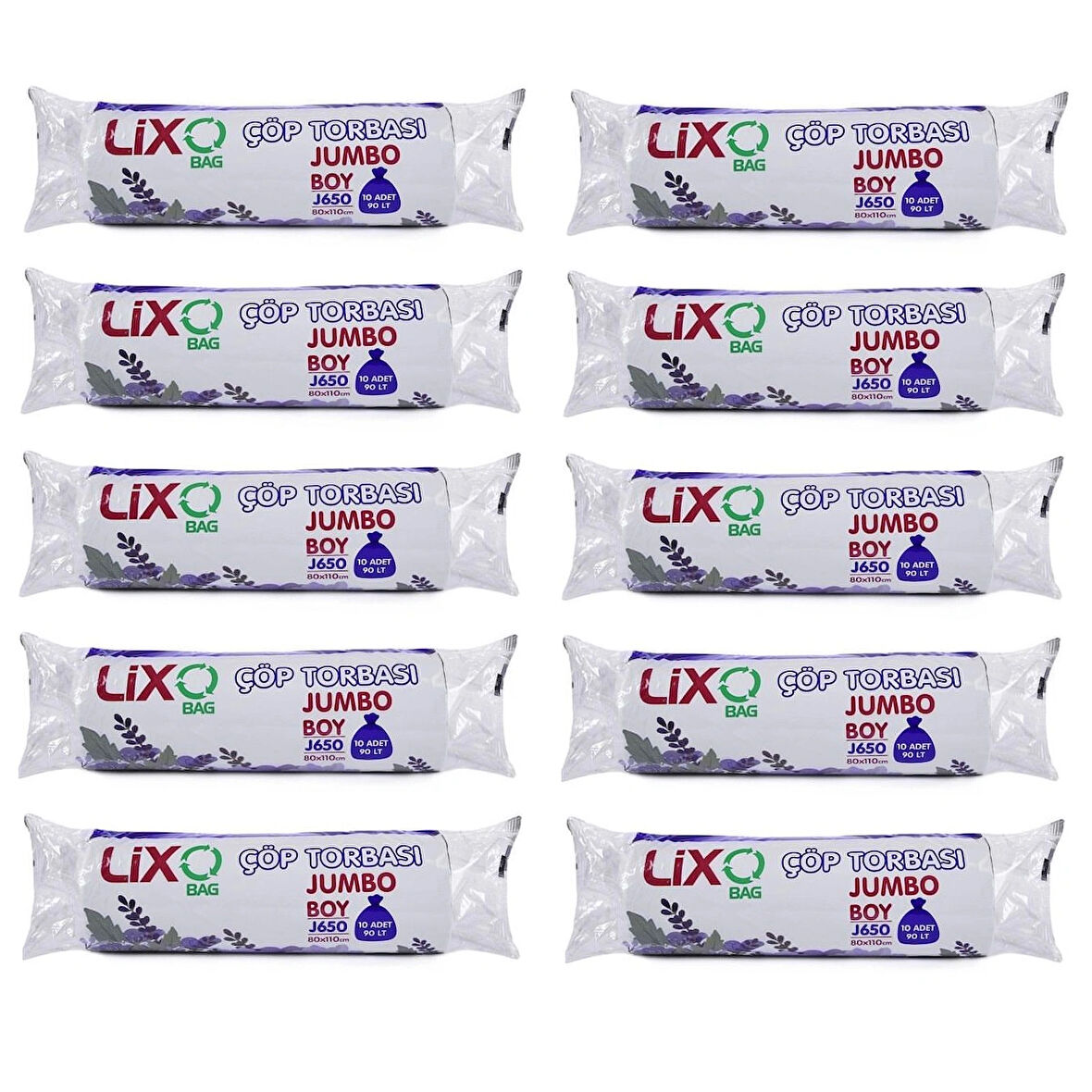 J-650 Çöp Torbası Jumbo Boy 80*110 Cm 10 lu Rulo 10 Paket = 100 Adet