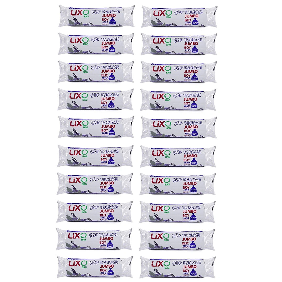 J-650 Çöp Torbası Jumbo Boy 80*110 Cm 10 lu Rulo 20 Paket = 200 Adet