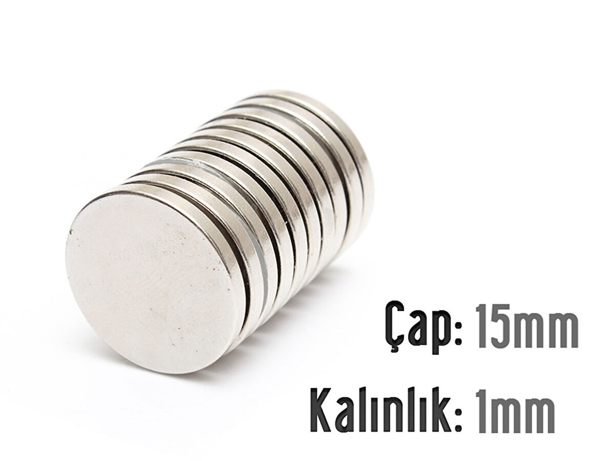 Neodyum Mıknatıs Silindir Çap 15mm , Kalınlık 1mm   ( 10 Adet)