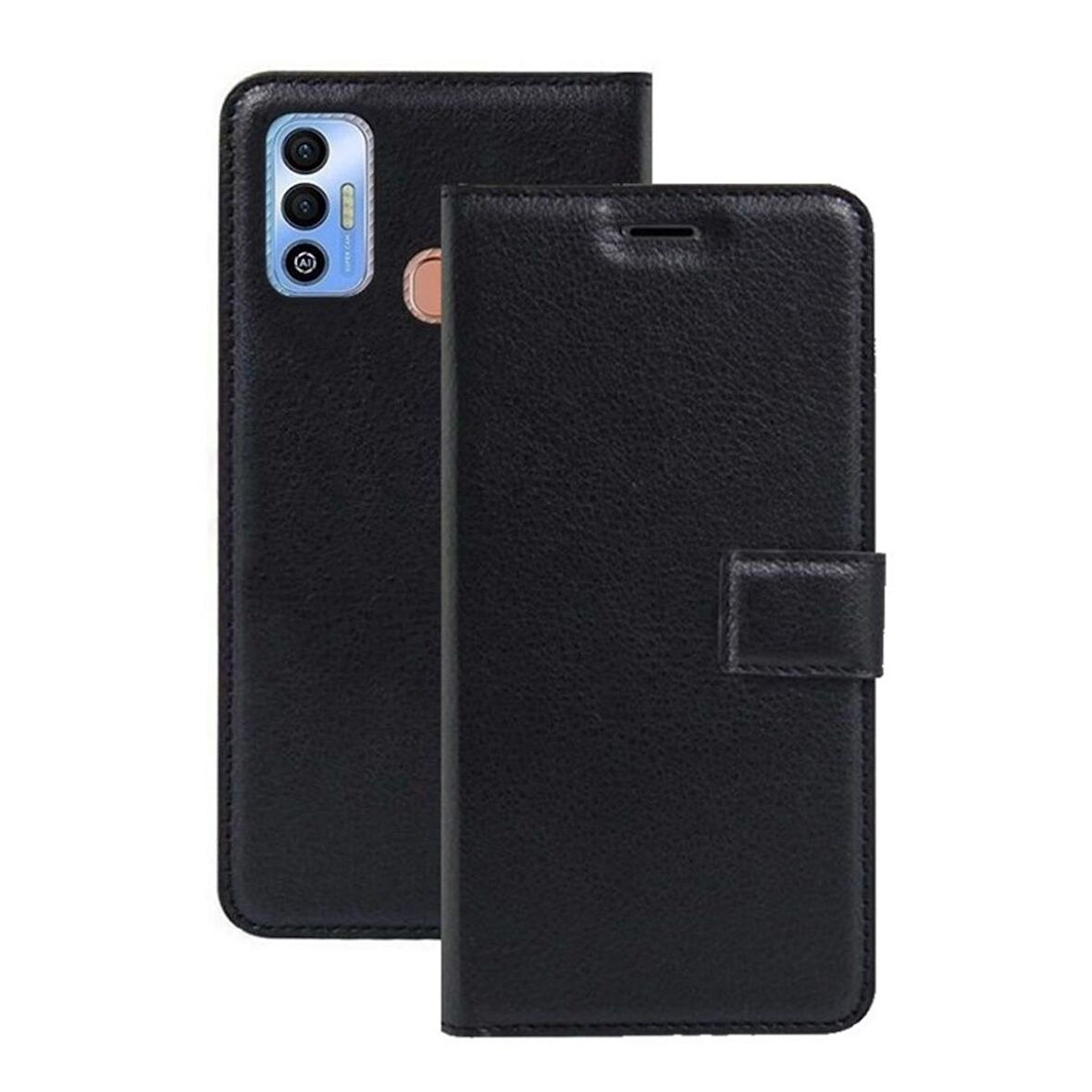 Smcase Tecno Spark 7 Kılıf Kartlıklı Standlı Cüzdan 