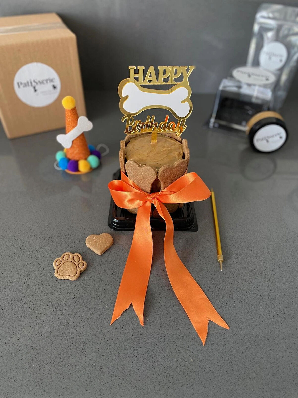 Köpekler Için Doğum Günü Seti-Happy Orange Kit- Pasta, Tasarım Pasta Süsü ,Doğum Günü Şapkası