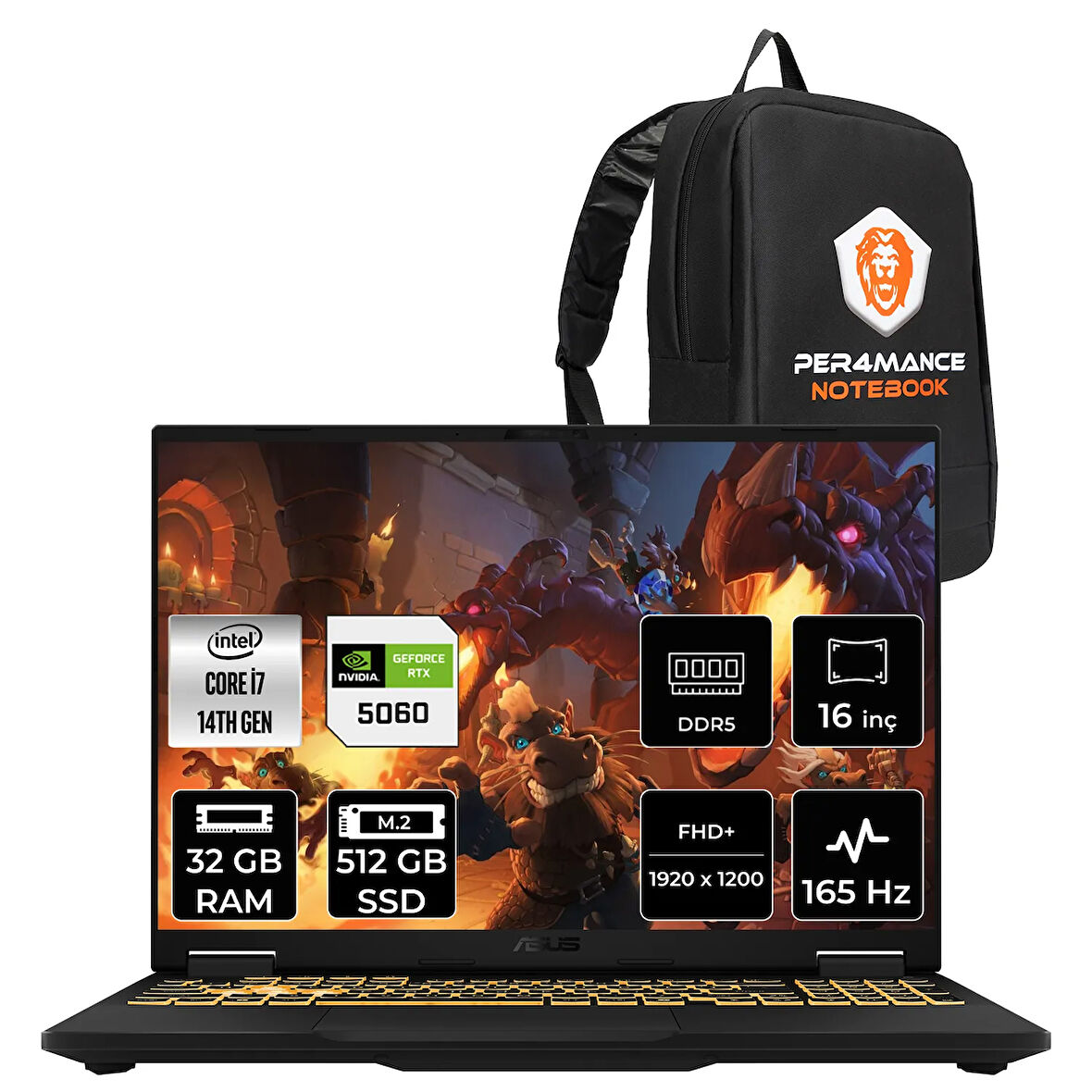 Asus TUF F16 i7 14650HX 32GB 512GB SSD RTX5060/8GB 115W 165Hz 16'' WUXGA FDOS Gaming Laptop FX608JMR