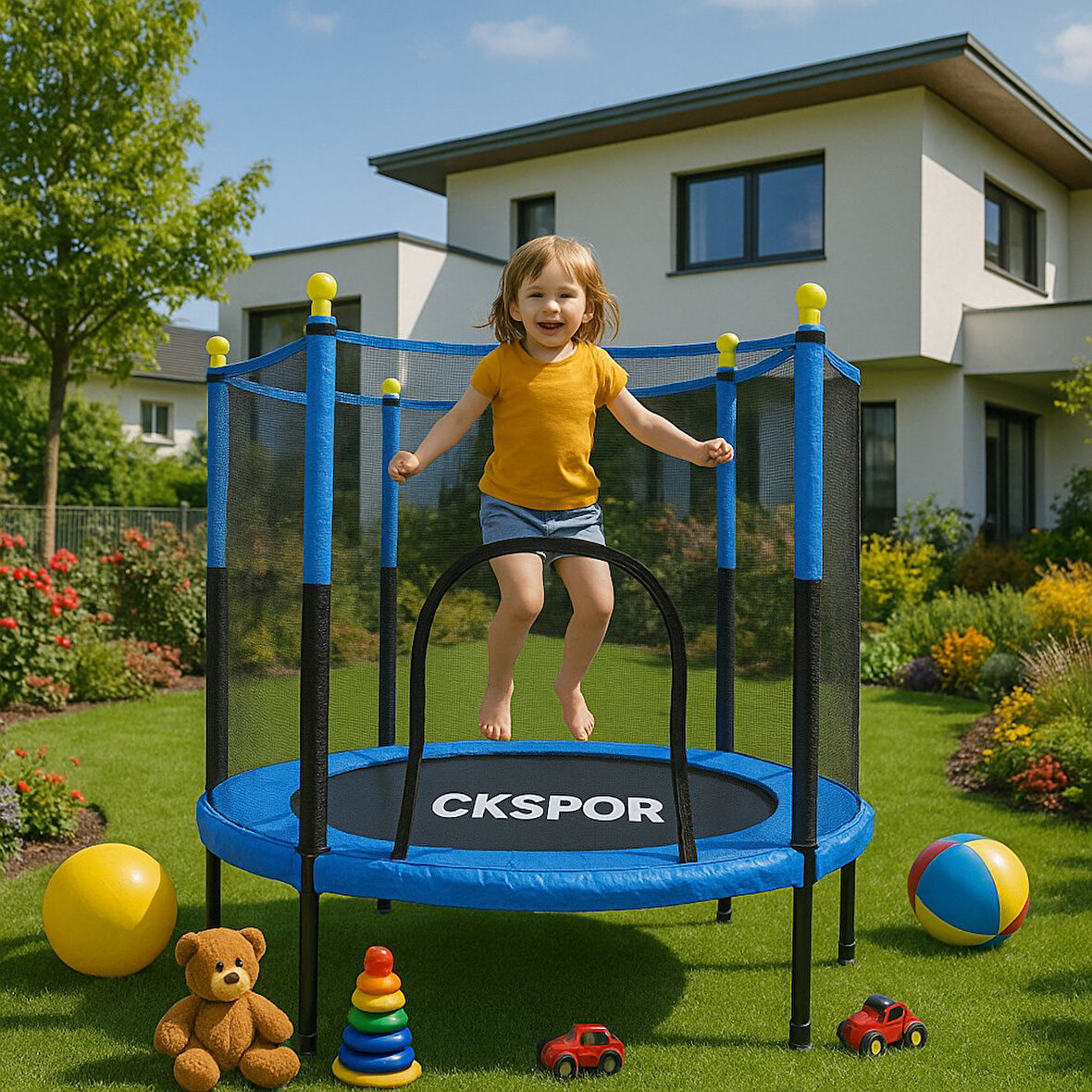 Fileli Büyük Boy Trambolin 140 Cm Çap Korumalı Kolay Kurulum CKS448