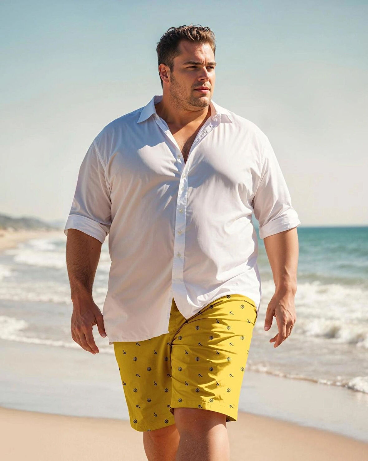 Erkek Büyük Beden Baskılı Standart Boy Mayo Deniz Şortu