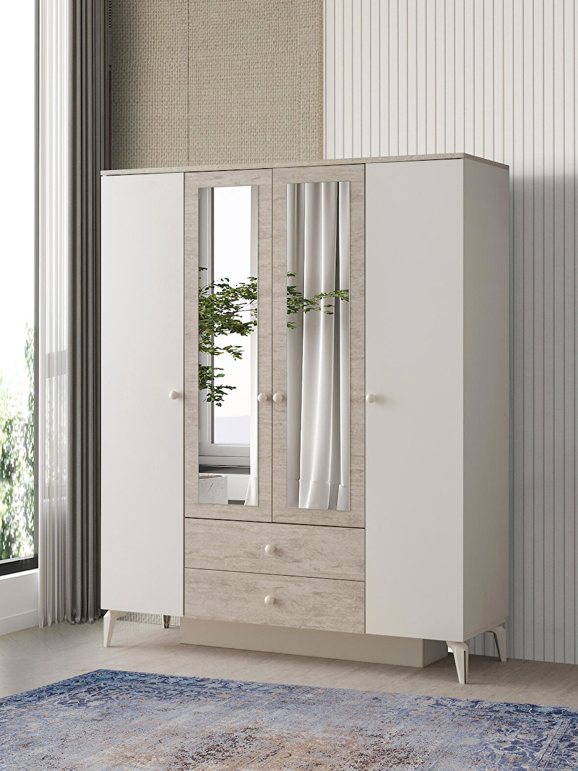 Petra 4 Kapaklı Aynalı Elbise Dolabı Gardrop 160x55x200 