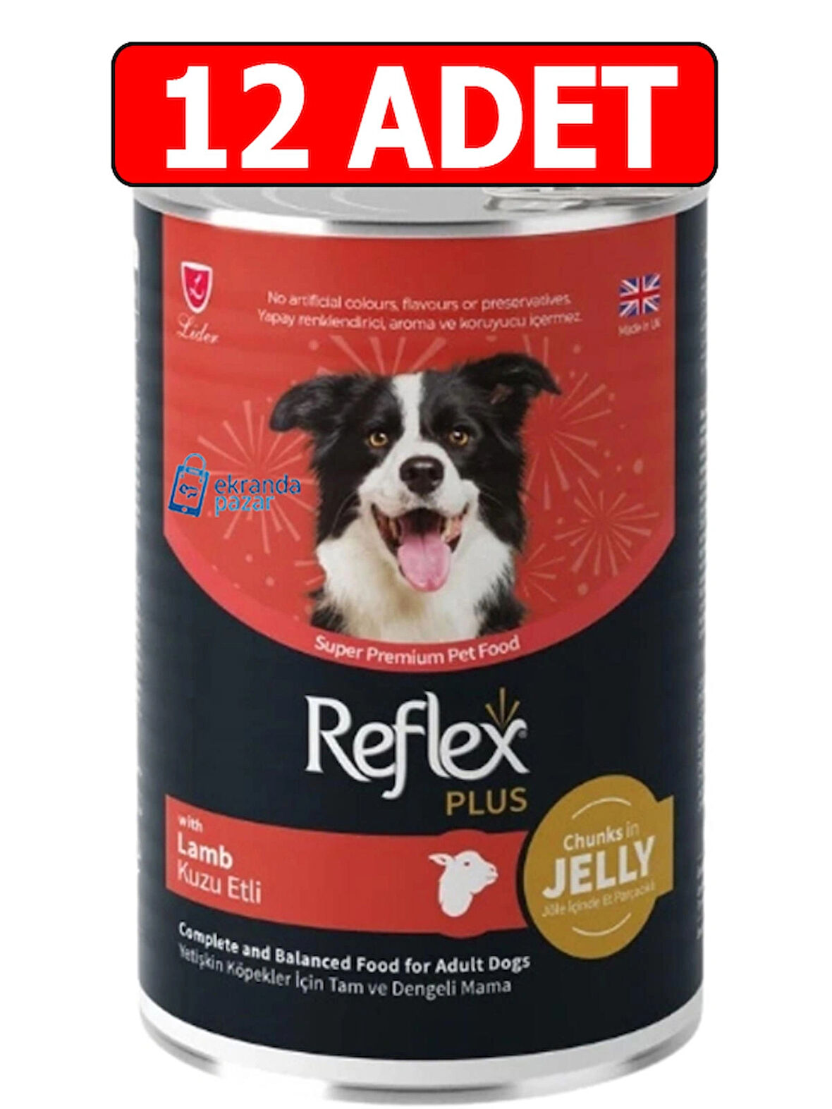Reflex plus kuzu etli köpek konserve 12adet 400gr chunks in jelly köpek yaş mama jöle içinde et parçacıklı