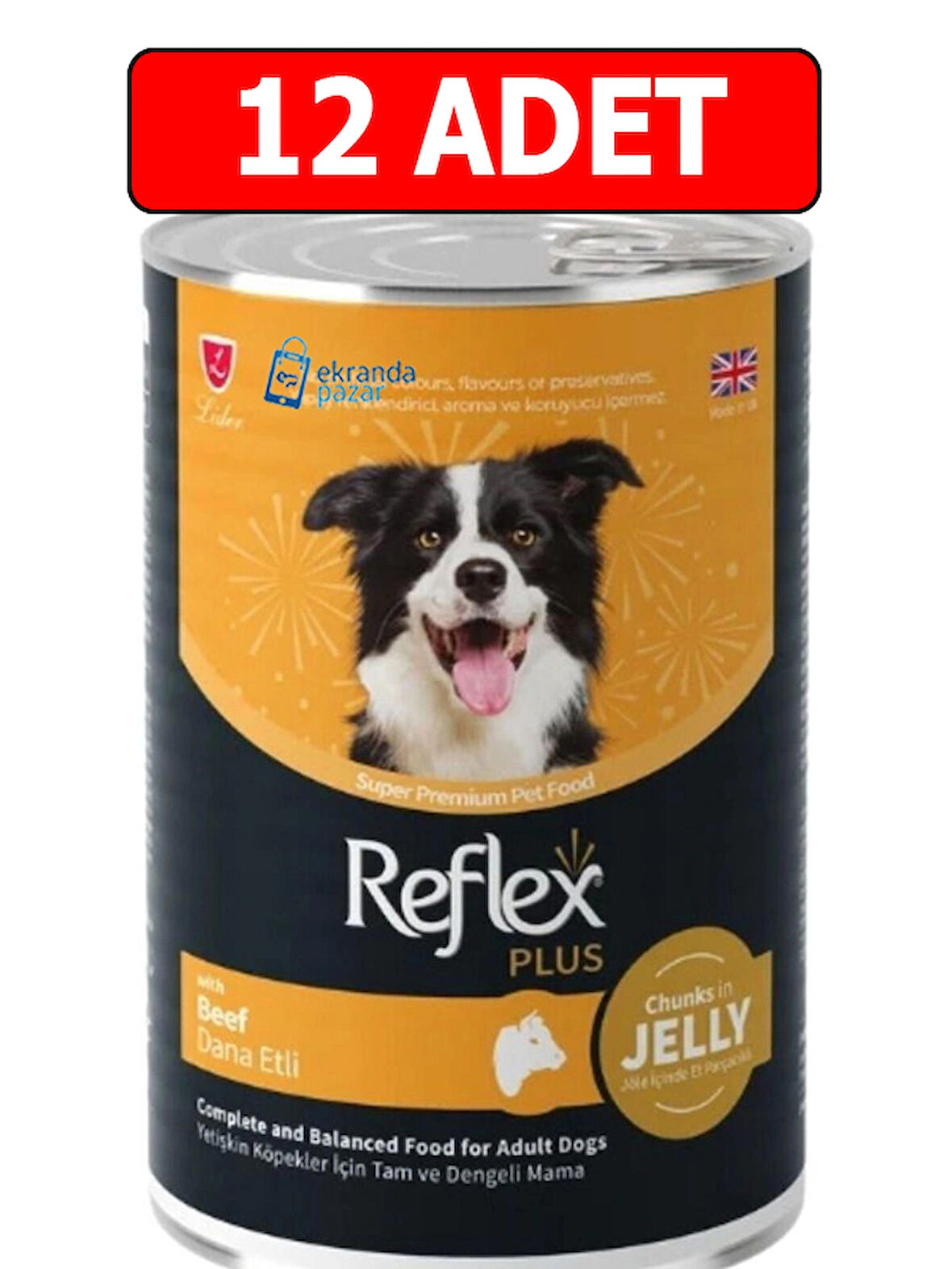 Reflex plus dana etli köpek konserve 12adet 400gr chunks in jelly köpek yaş mama beef jöle içinde et