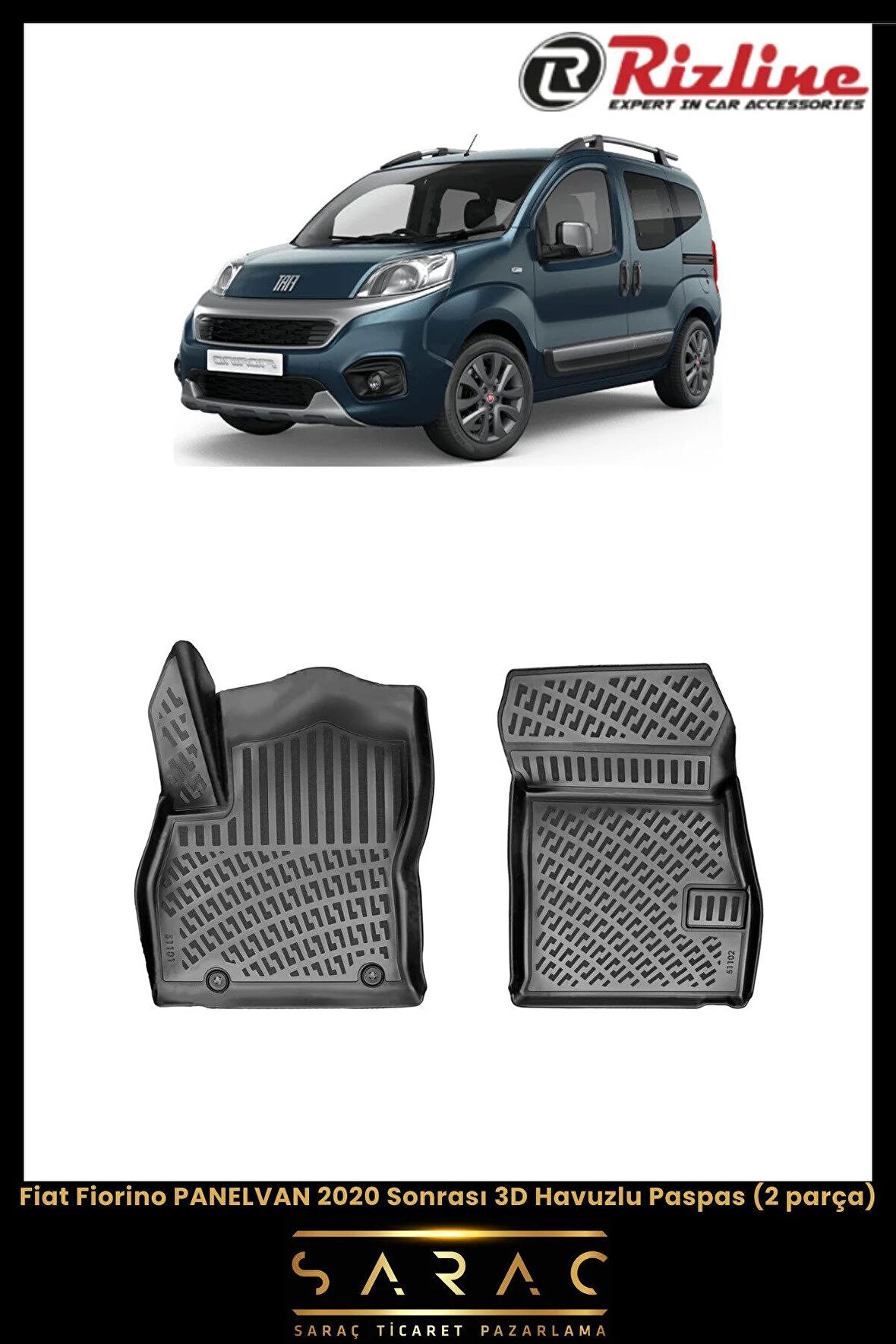 Rizline Fiat Fiorino PANELVAN 2020 Sonrası 3D Havuzlu Paspas (2 parça)