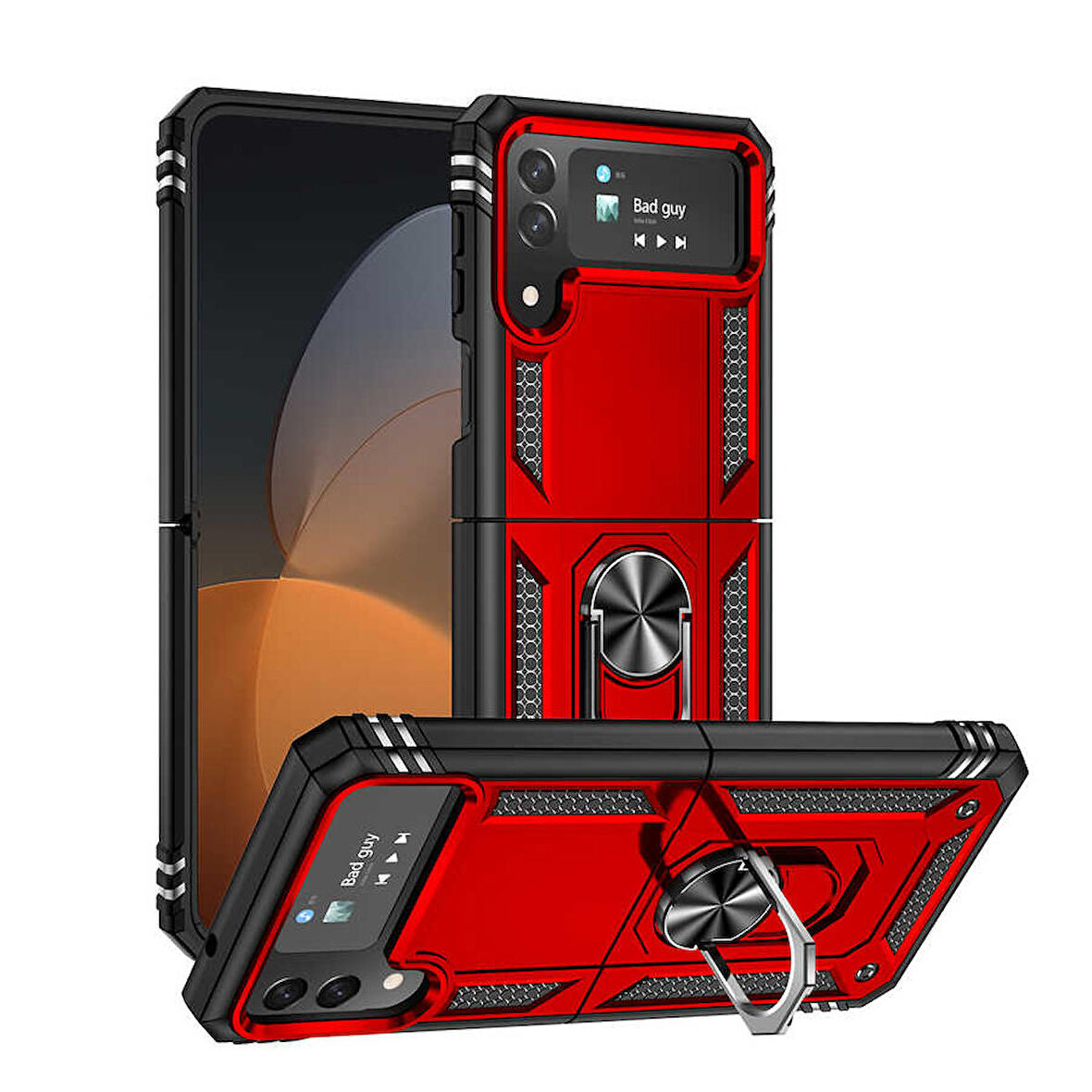 Gpack Samsung Galaxy Z Flip 4 Kılıf Vega Sert Silikon Tank Standlı Yüzüklü Mıknatıslı