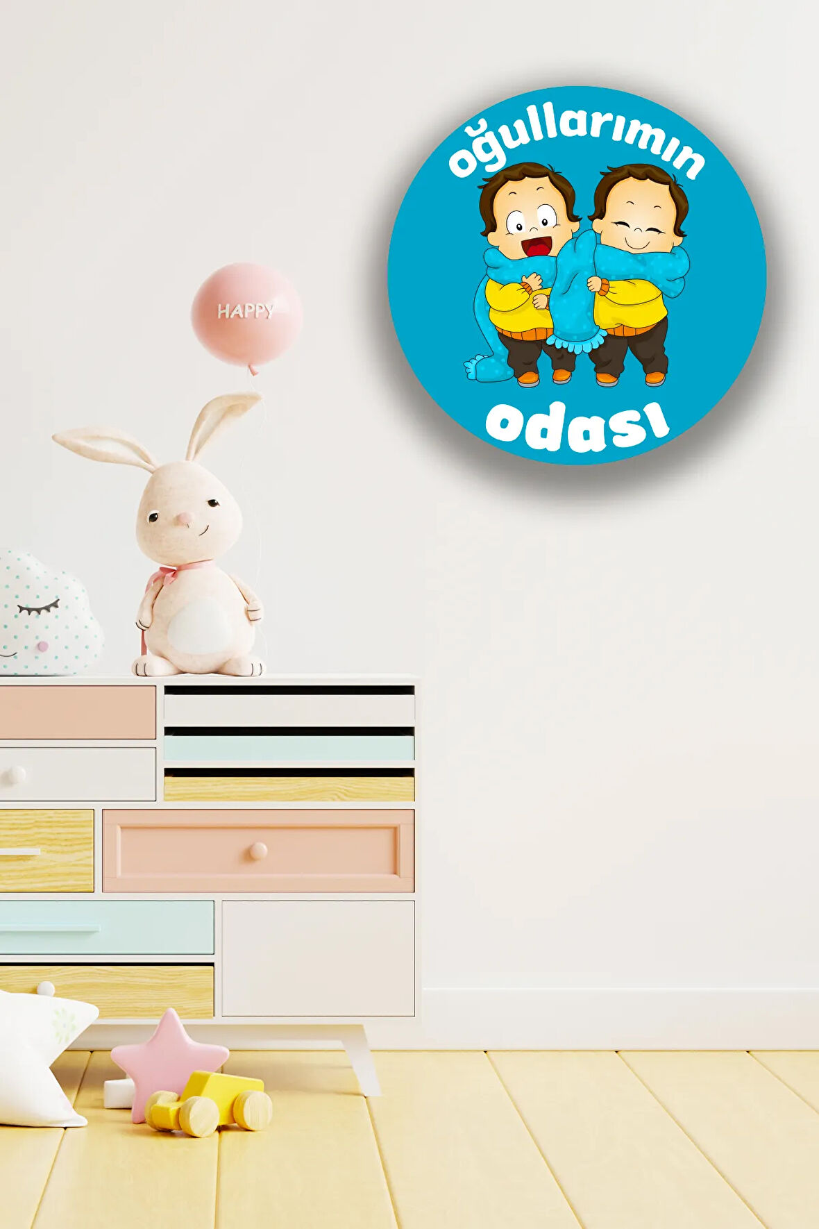 Ikiz Erkek Çocuk Odası Tablo Modeli, Ahşap Kapı Duvar Süsü, Ikiz Bebek Dekoru
